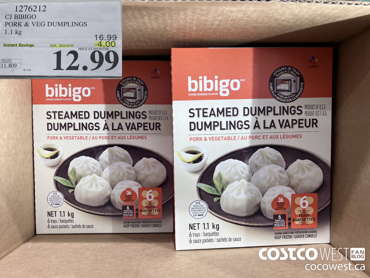1276212 CJ BIBIGO PORK & VEG DUMPLINGS 1.1KG ($4.00 INSTANT SAVINGS EXPIRES ON 2024-05-05) $12.99