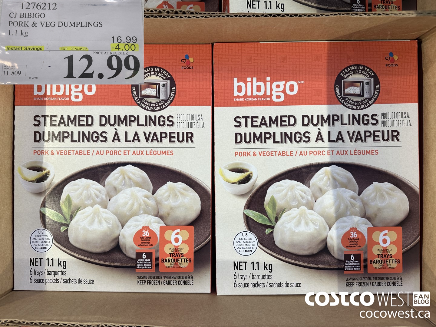1276212 CJ BIBIGO PORK & VEG DUMPLINGS 1.1KG ($4.00 INSTANT SAVINGS EXPIRES ON 2024-05-05) $12.99