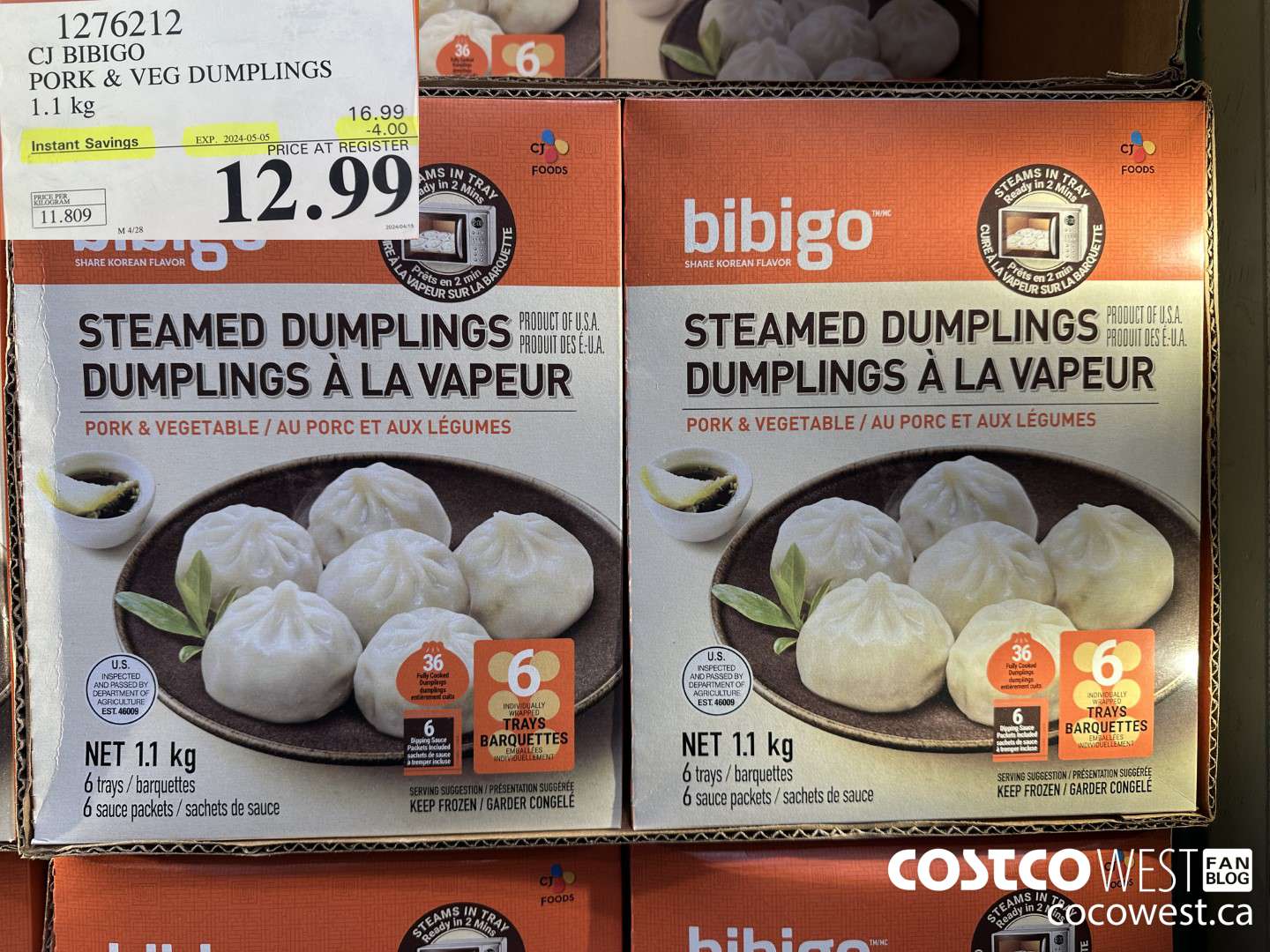 1276212 CJ BIBIGO PORK & VEG DUMPLINGS 1.1KG ($4.00 INSTANT SAVINGS EXPIRES ON 2024-05-05) $12.99