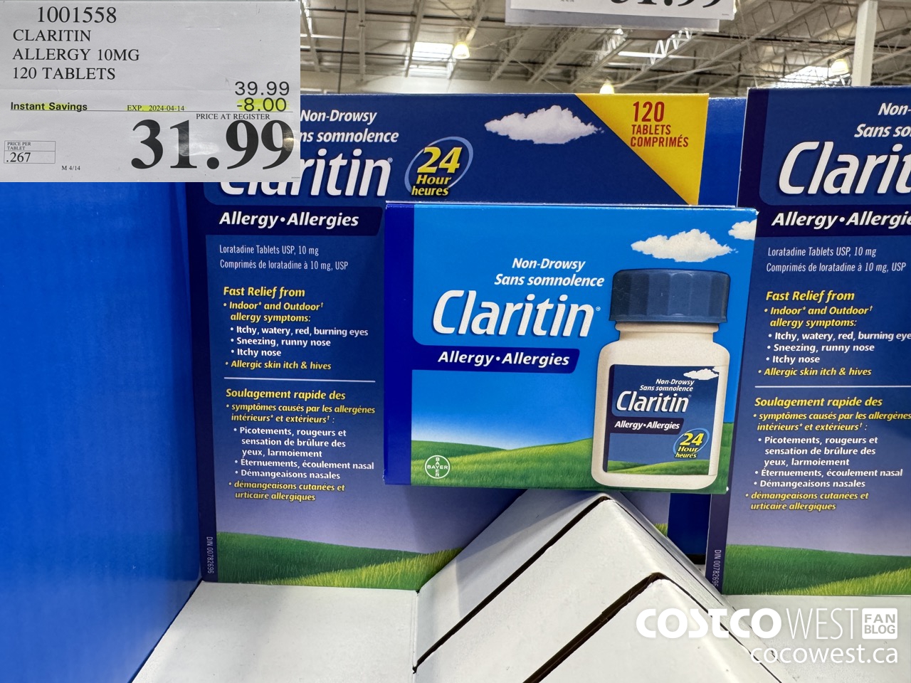 1001558 CLARITIN ALLERGY 10MG 120 TABLETS ($8.00 INSTANT SAVINGS EXPIRES ON 2024-04-14) $31.99