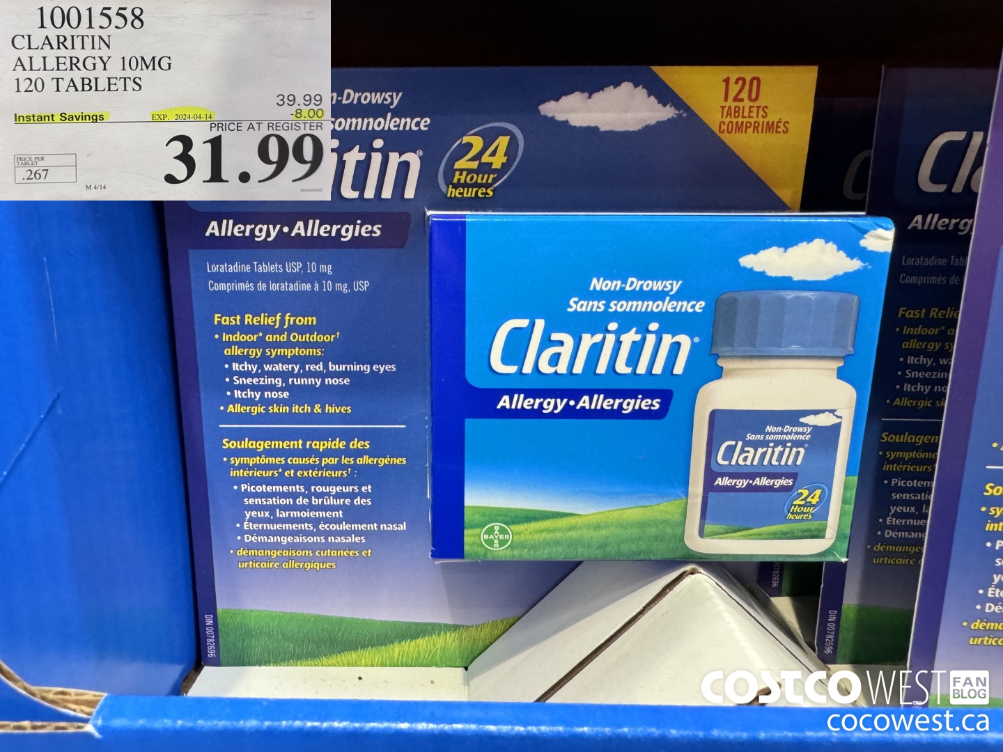 1001558 CLARITIN ALLERGY 10MG 120 TABLETS ($8.00 INSTANT SAVINGS EXPIRES ON 2024-04-14) $31.99