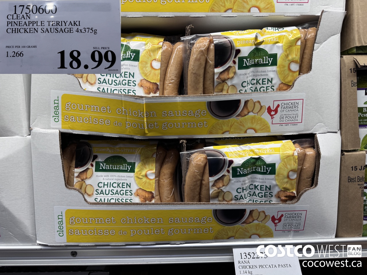 1750600 CLEAN PINEAPPLE TERIYAKI CHICKEN SAUSAGE 4x375g $18.99