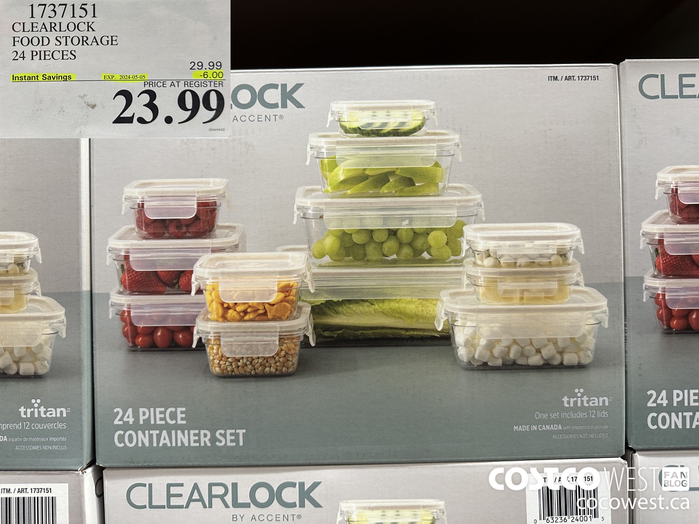 1737151 CLEARLOCK FOOD STORAGE 24 PIECES ($6.00 INSTANT SAVINGS EXPIRES ON 2024-05-05) $23.99