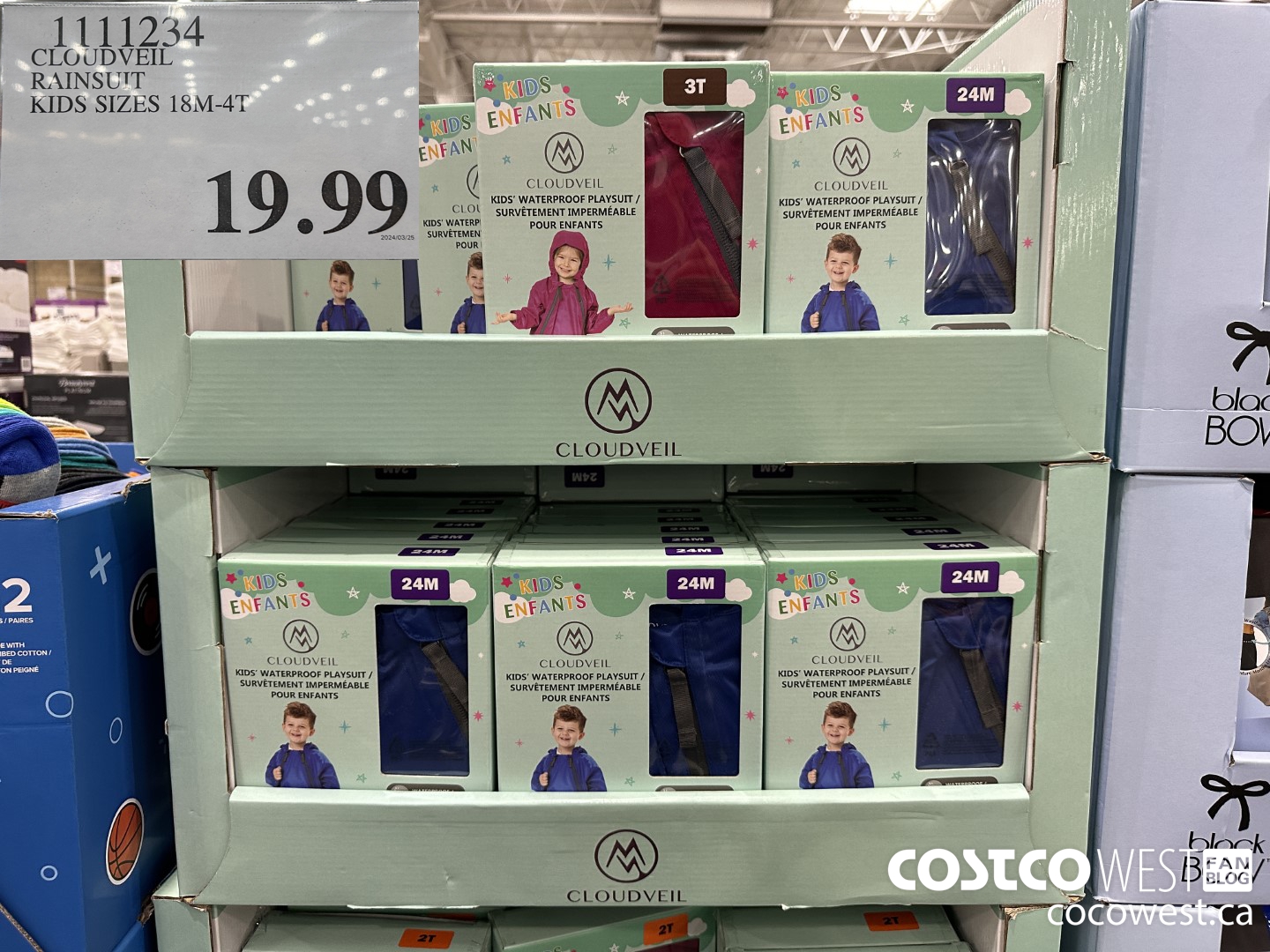 1111234 CLOUDVEIL RAINSUIT KIDS SIZES 12M-4T $19.99