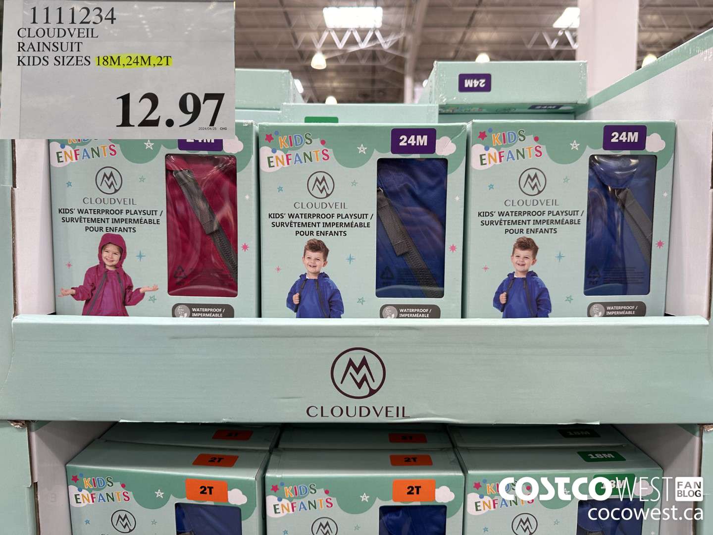 1111234 CLOUDVEIL RAINSUIT KIDS SIZES 18M, 24M, 2T $12.97