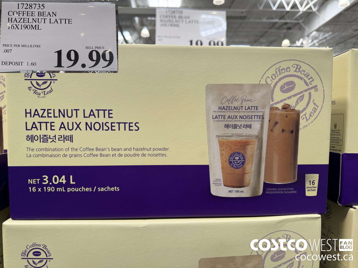 1728735 COFFEE BEAN HAZELNUT LATTE 16 X 190 ML $19.99
