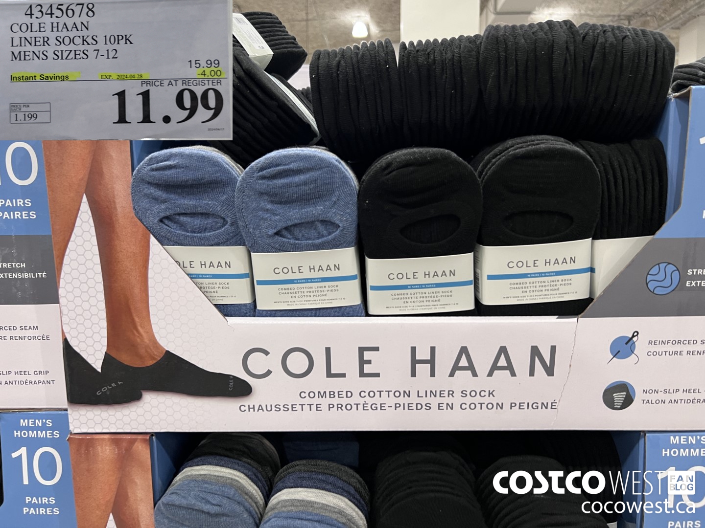 4345678 COLE HAAN LINER SOCK 10PK MENS SIZES 7-12 ($4.00 INSTANT SAVINGS EXPIRES ON 2024-04-28) $11.99