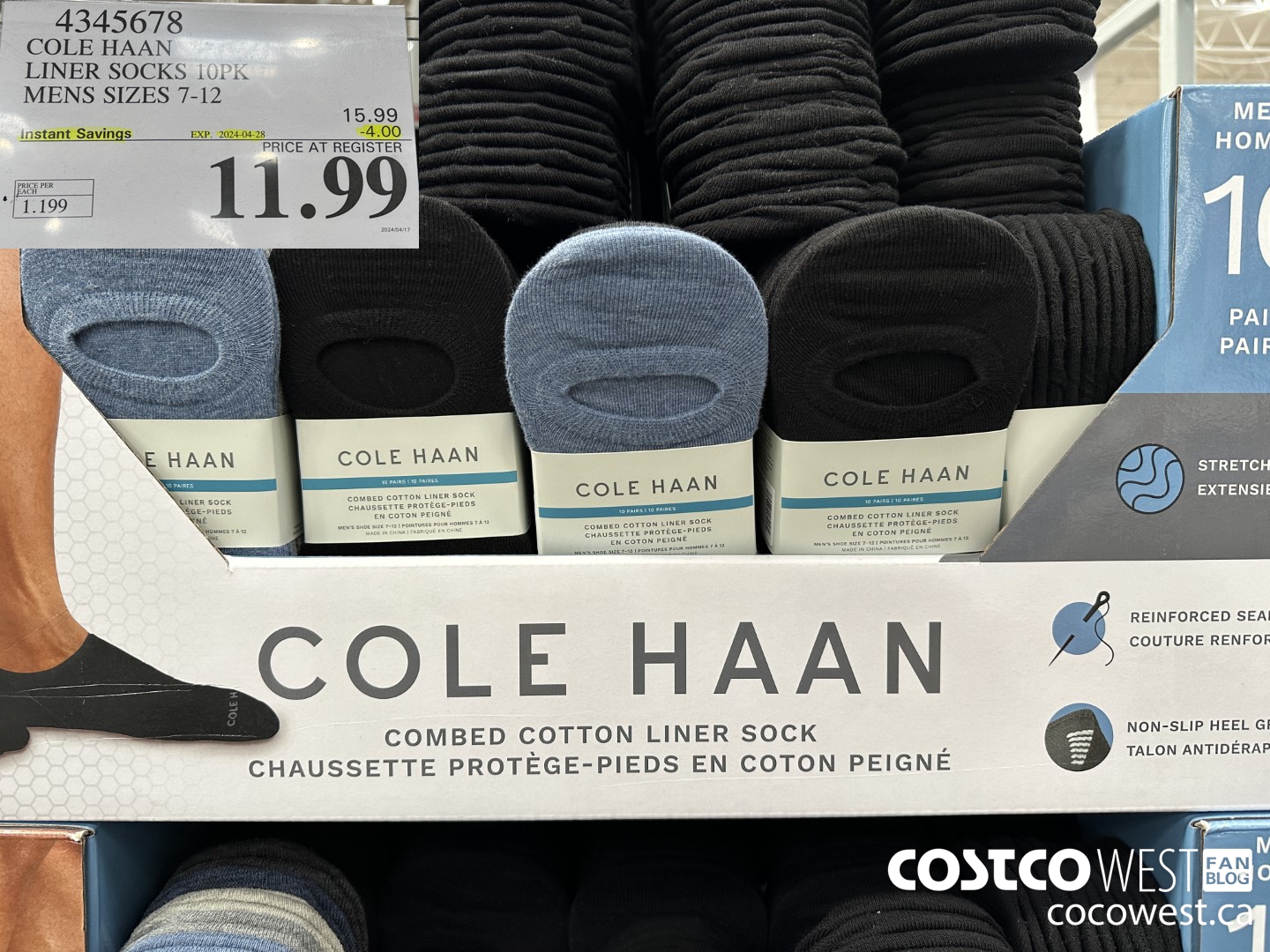 4345678 COLE HAAN LINER SOCK 10PK MENS SIZES 7-12 ($4.00 INSTANT SAVINGS EXPIRES ON 2024-04-28) $11.99
