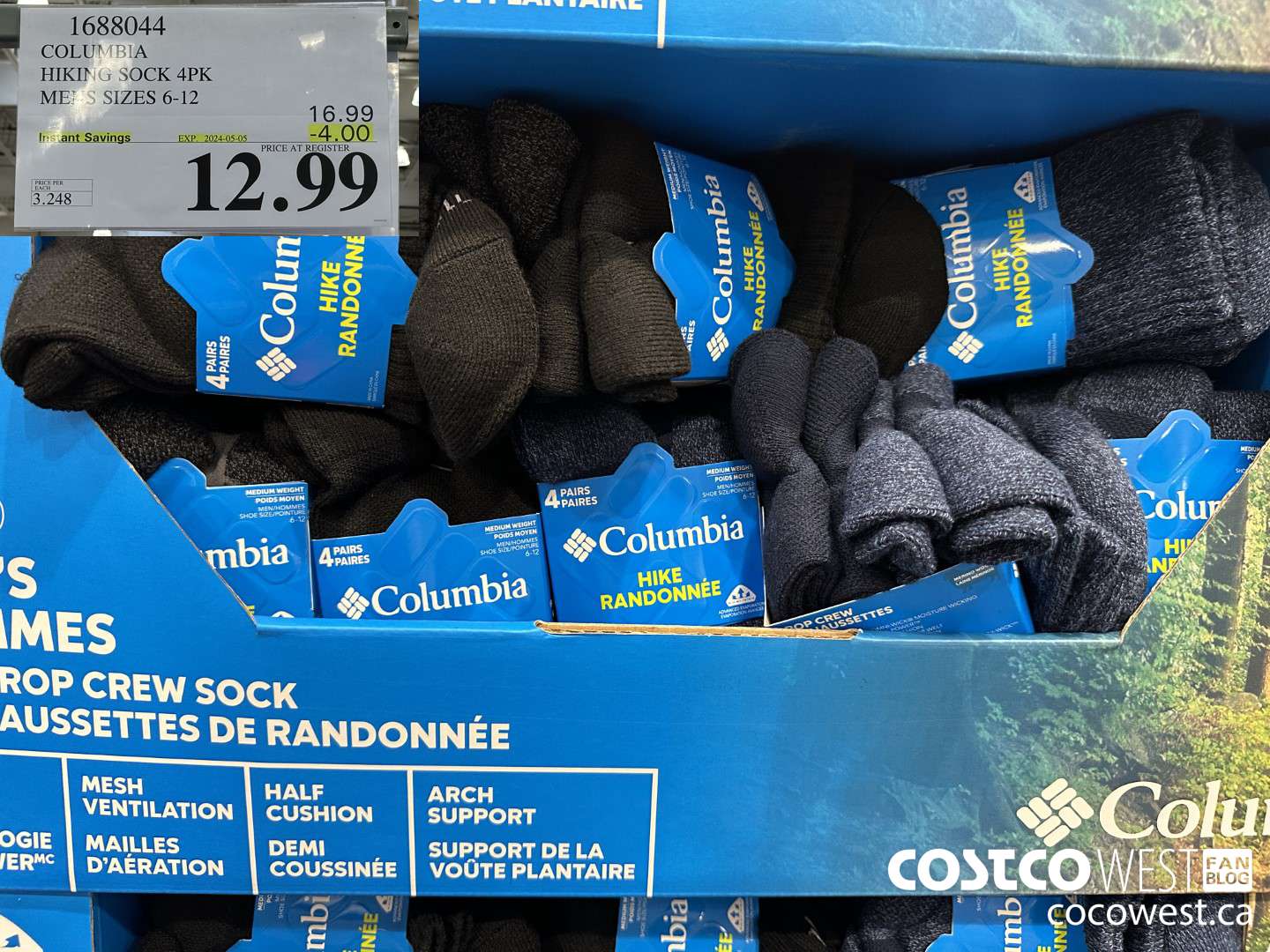 1688044 COLUMBIA HIKING SOCK 4PK MENS SIZES 6-12 ($4.00 INSTANT SAVINGS EXPIRES ON 2024-05-05) $12.99