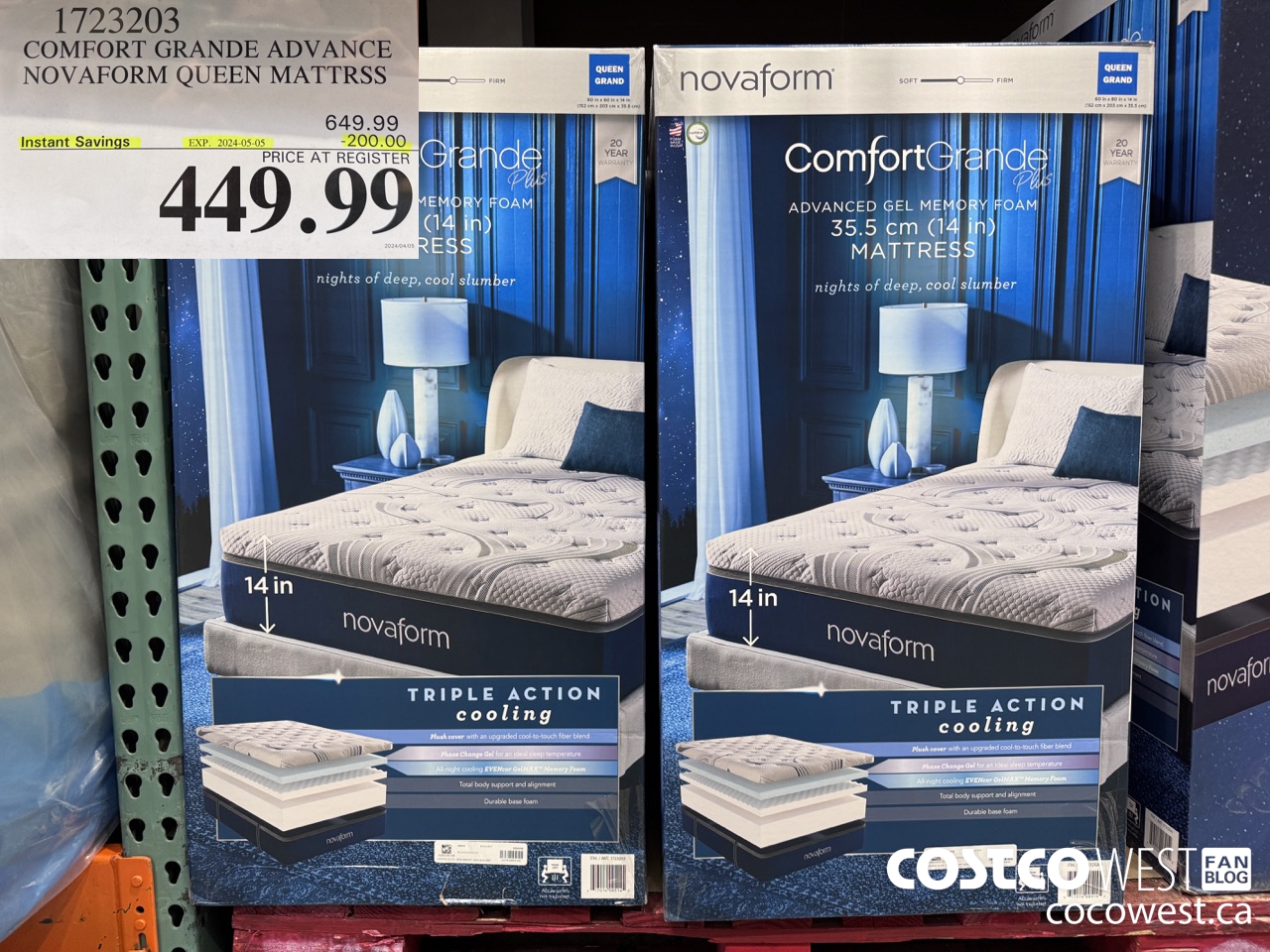 1723203 COMFORT GRANDE ADVANCE NOVAFORM QUEEN MATTRSS ($200.00 INSTANT SAVINGS EXPIRES ON 2024-05-05) $449.99