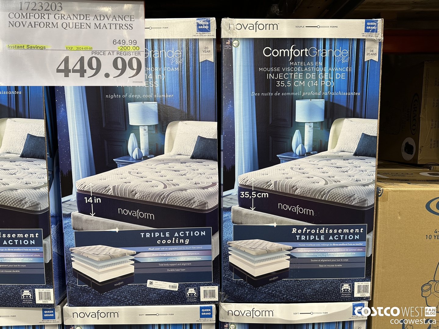 1723203 COMFORT GRANDE ADVANCE NOVAFORM QUEEN MATTRSS ($200.00 INSTANT SAVINGS EXPIRES ON 2024-05-05) $449.99