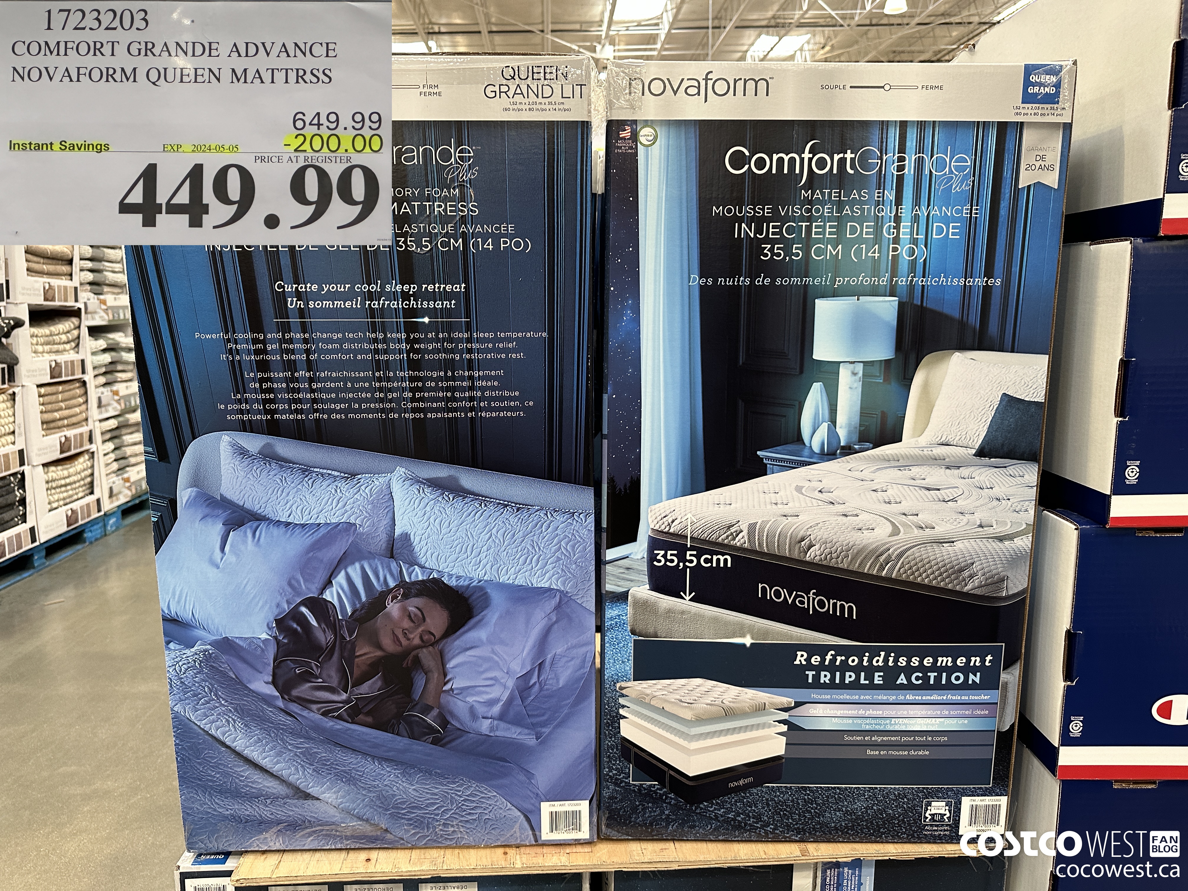 1723203 COMFORT GRANDE ADVANCE NOVAFORM QUEEN MATTRSS ($200.00 INSTANT SAVINGS EXPIRES ON 2024-05-05) $449.99