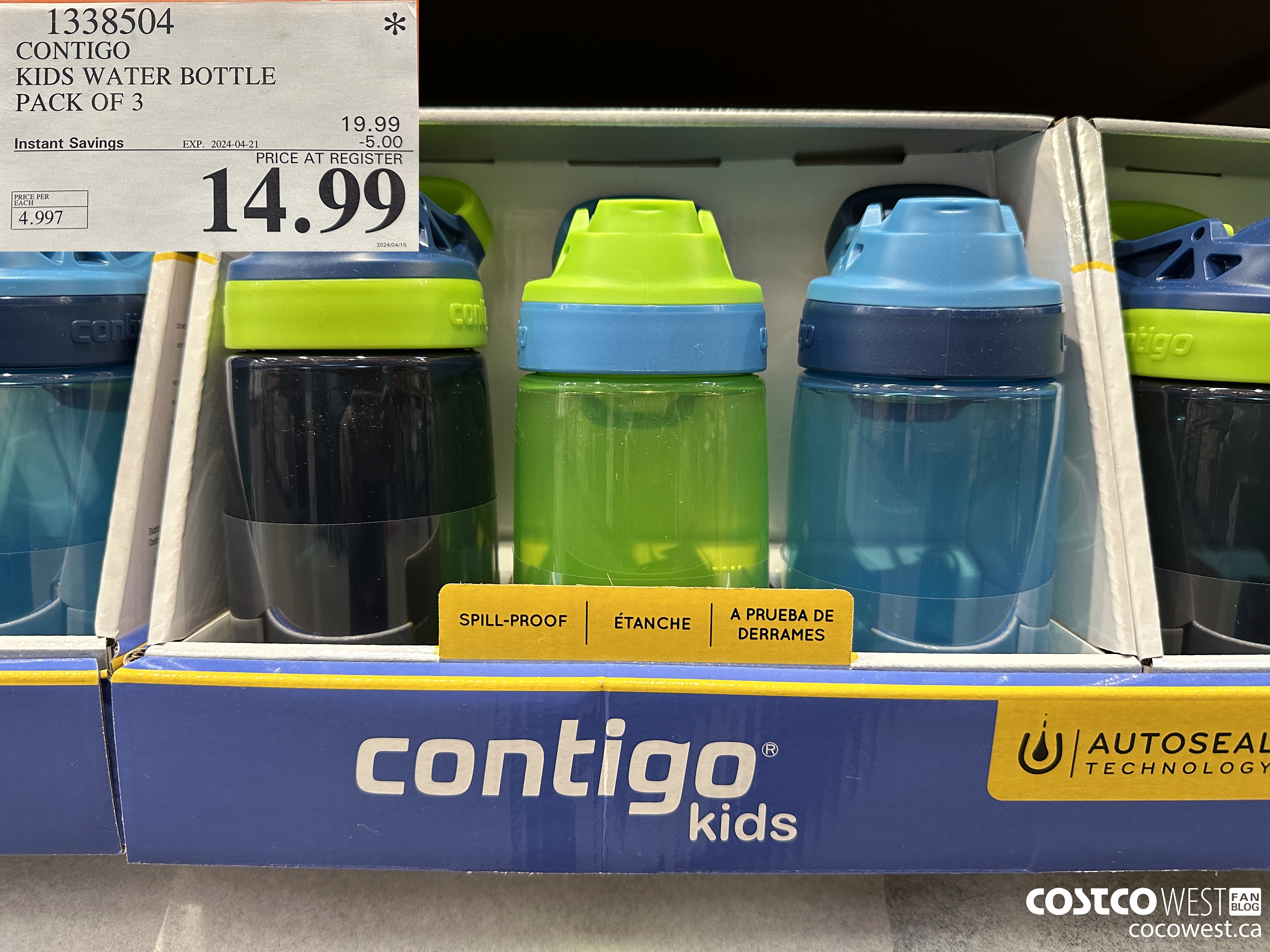 1338504 CONTIGO KIDS WATER BOTTLE PACK OF 3 ($5.00 INSTANT SAVINGS EXPIRES ON 2024-04-21) $14.99
