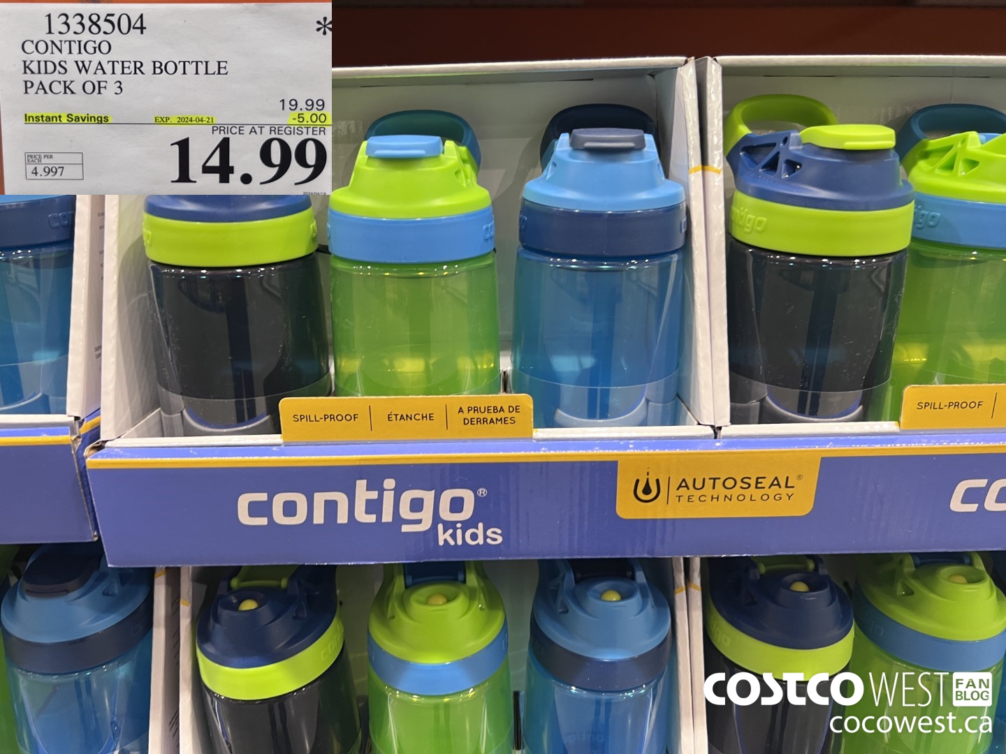 1338504 CONTIGO KIDS WATER BOTTLE PACK OF 3 ($5.00 INSTANT SAVINGS EXPIRES ON 2024-04-21) $14.99