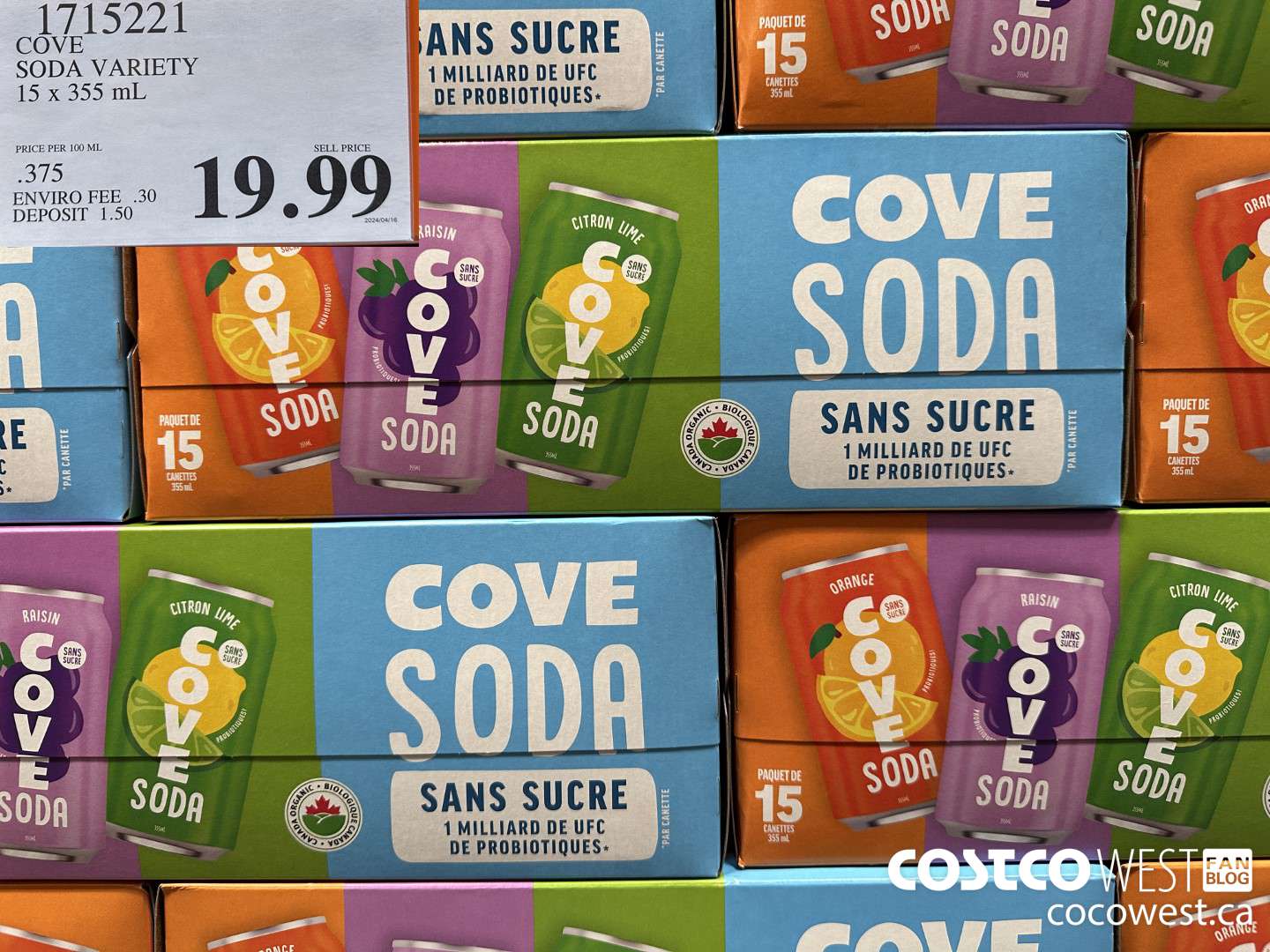 1715221 COVE SODA VARIETY 15 X 355ML $19.99
