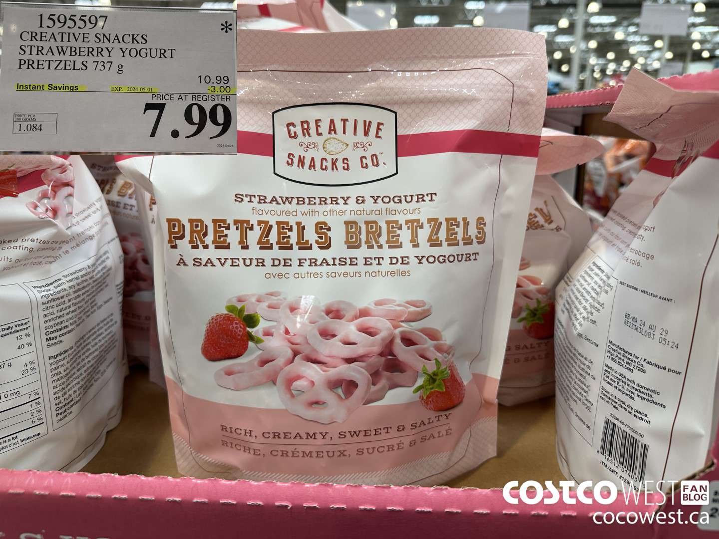 1595597 CREATIVE SNACKS STRAWBERRY YOGURT PRETZELS 737 G ($3.00 INSTANT SAVINGS EXPIRES ON 2024-05-01) $7.99