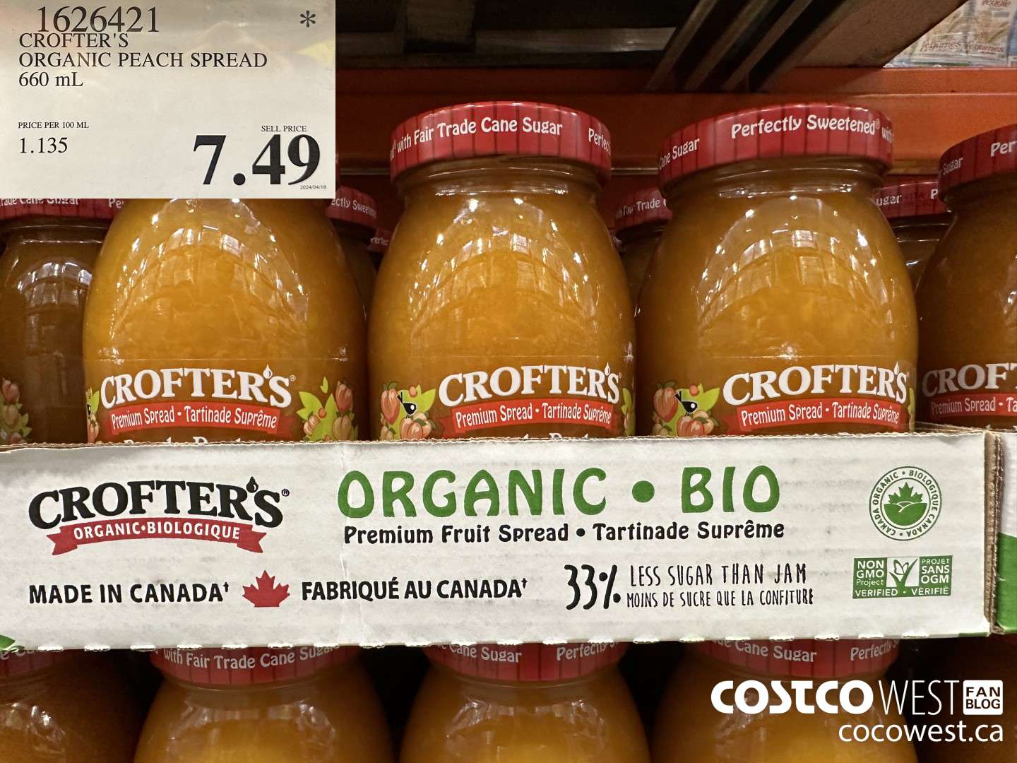 1626421 CROFTER'S ORGANIC PEACH SPREAD 660 ML $7.49