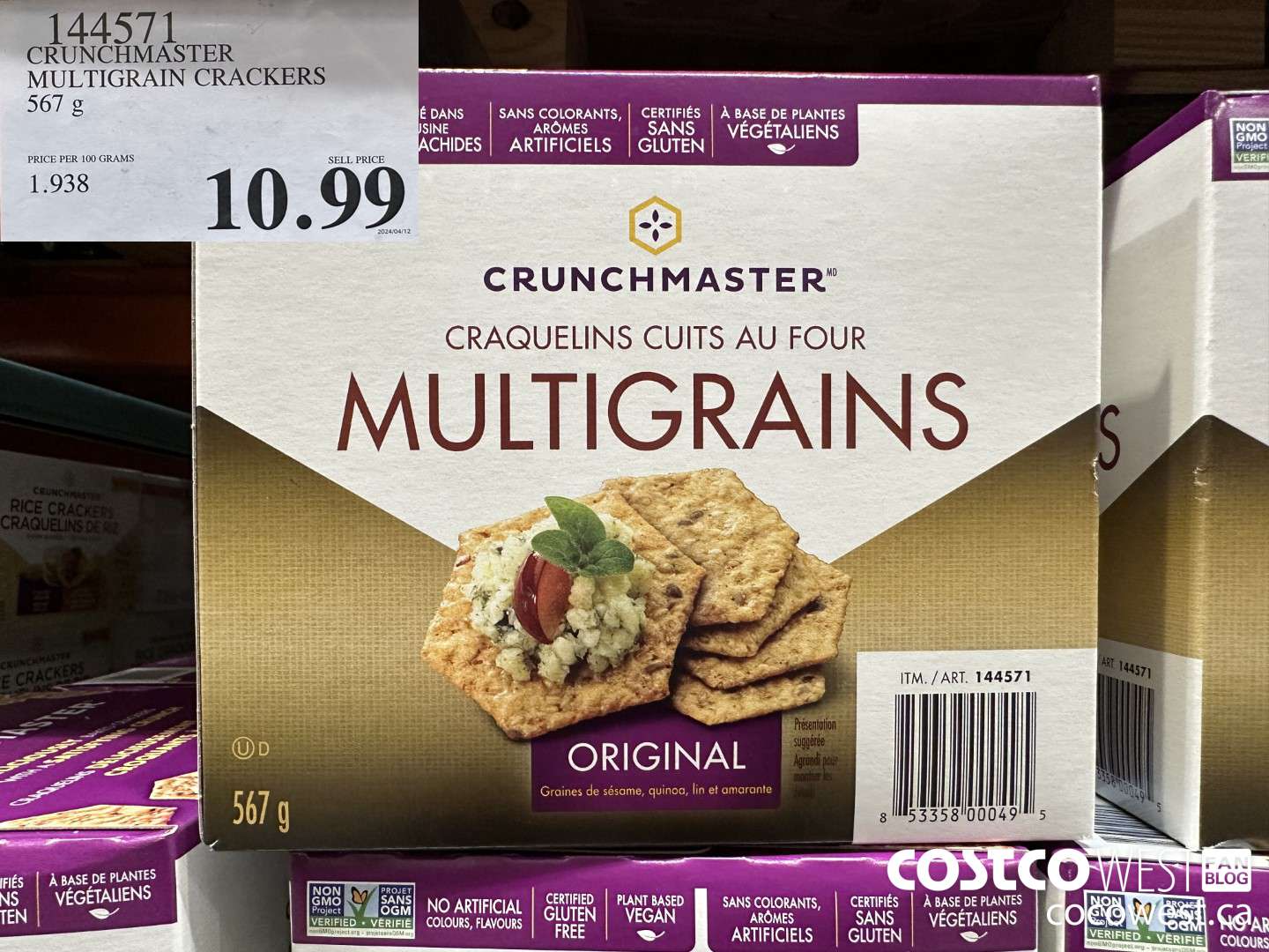 144571 CRUNCHMASTER MULTIGRAIN CRACKERS 567 G $10.99