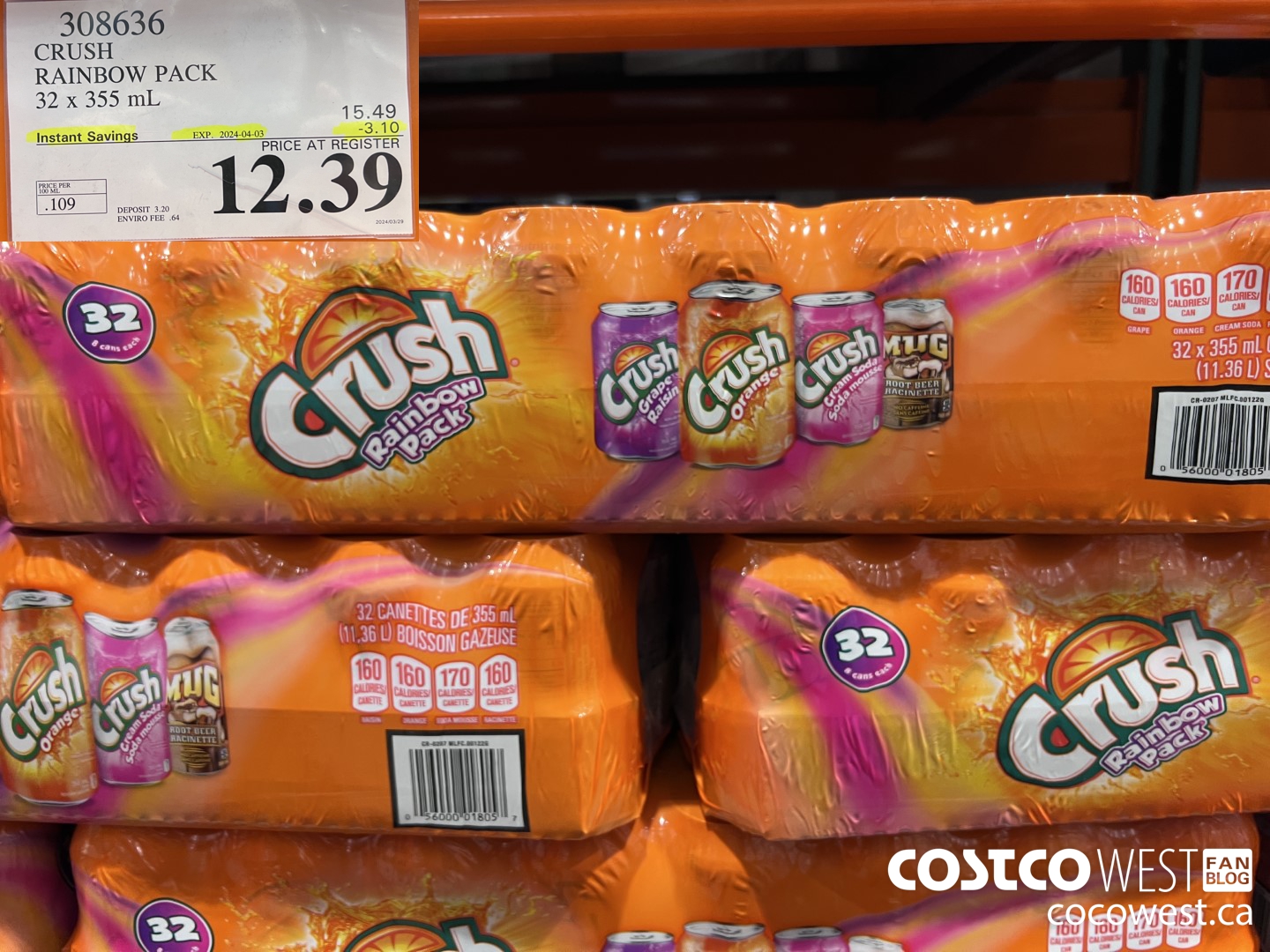 308636 CRUSH RAINBOW PACK 32 X 355 ML ($3.10 INSTANT SAVINGS EXPIRES ON 2024-04-03) $12.39