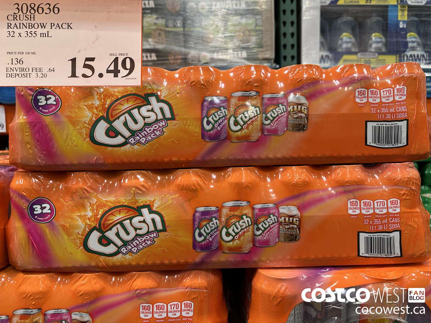 308636 CRUSH RAINBOW PACK 32 X 355 ML $15.49