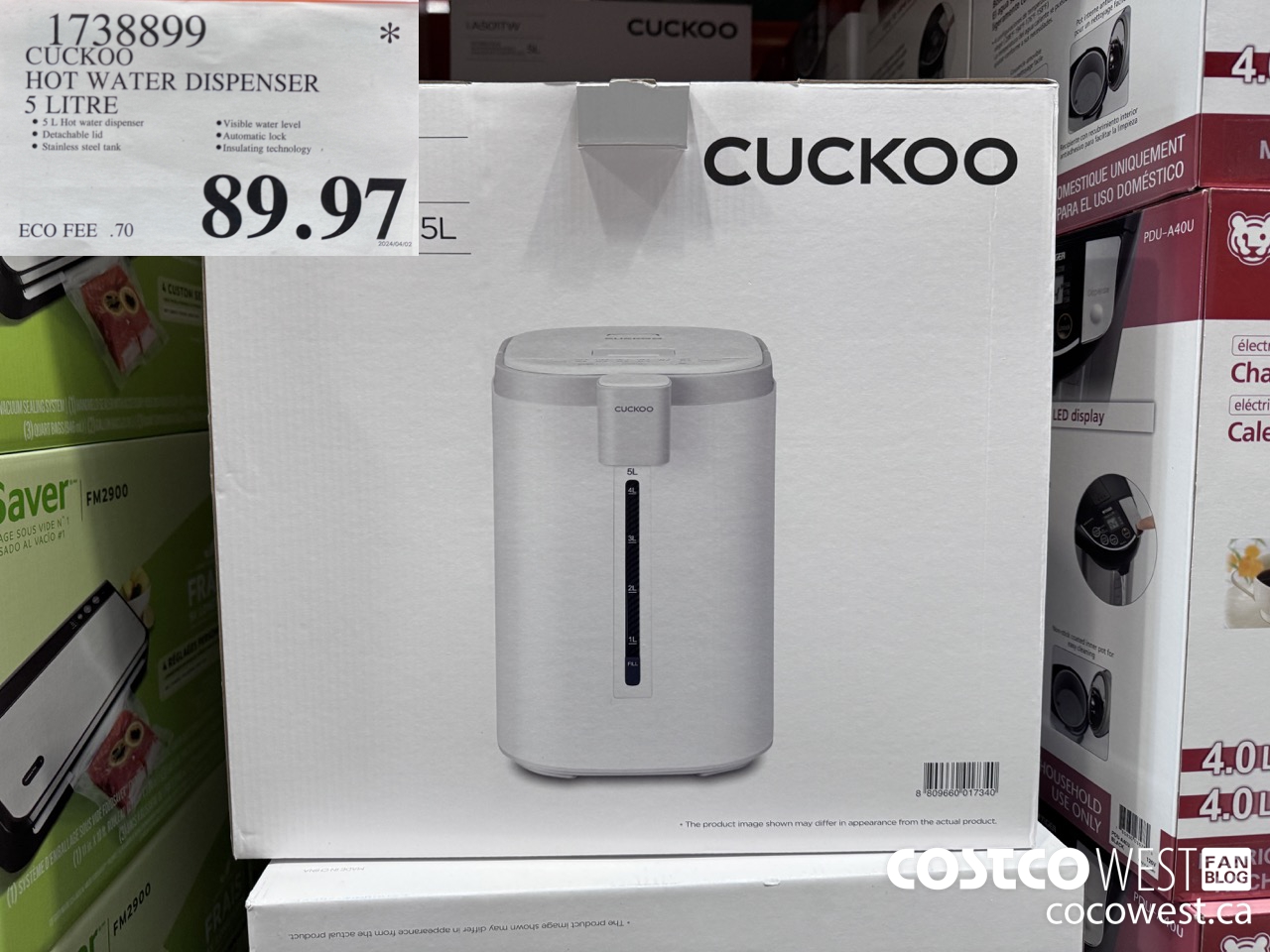 1738899 CUCKOO HOT WATER DISPENSER 5 LITRE $89.97