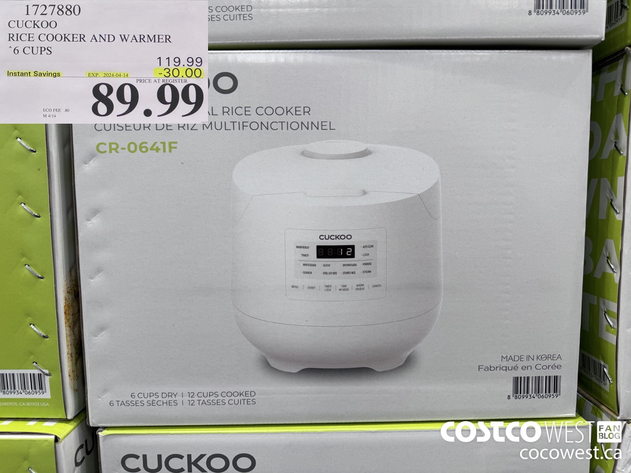 1727880 CUCKOO RICE COOKER AND WARMER 6 CUPS ($30.00 INSTANT SAVINGS EXPIRES ON 2024-04-14) $89.99