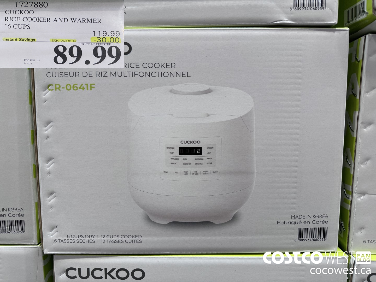 1727880 CUCKOO RICE COOKER AND WARMER 6 CUPS ($30.00 INSTANT SAVINGS EXPIRES ON 2024-04-14) $89.99