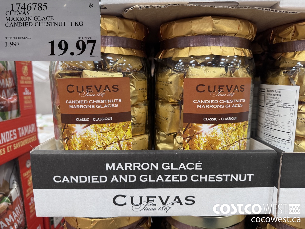 1746785 CUEVAS MARRON GLACE CANDIED CHESTNUT 1 KG $19.97
