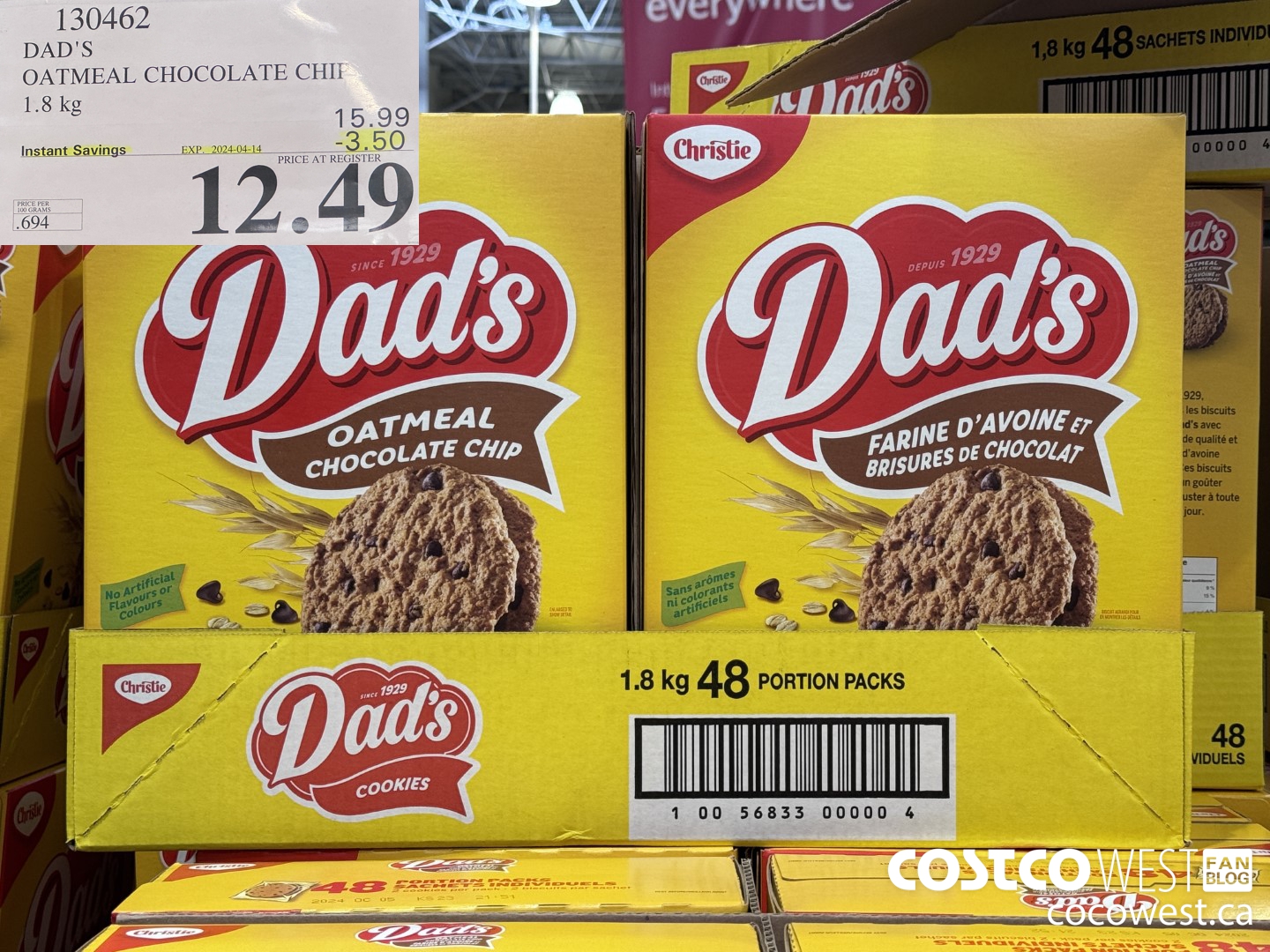 130462 DAD'S OATMEAL CHOCOLATE CHIP 1.8 KG ($3.50 INSTANT SAVINGS EXPIRES ON 2024-04-14) $12.49