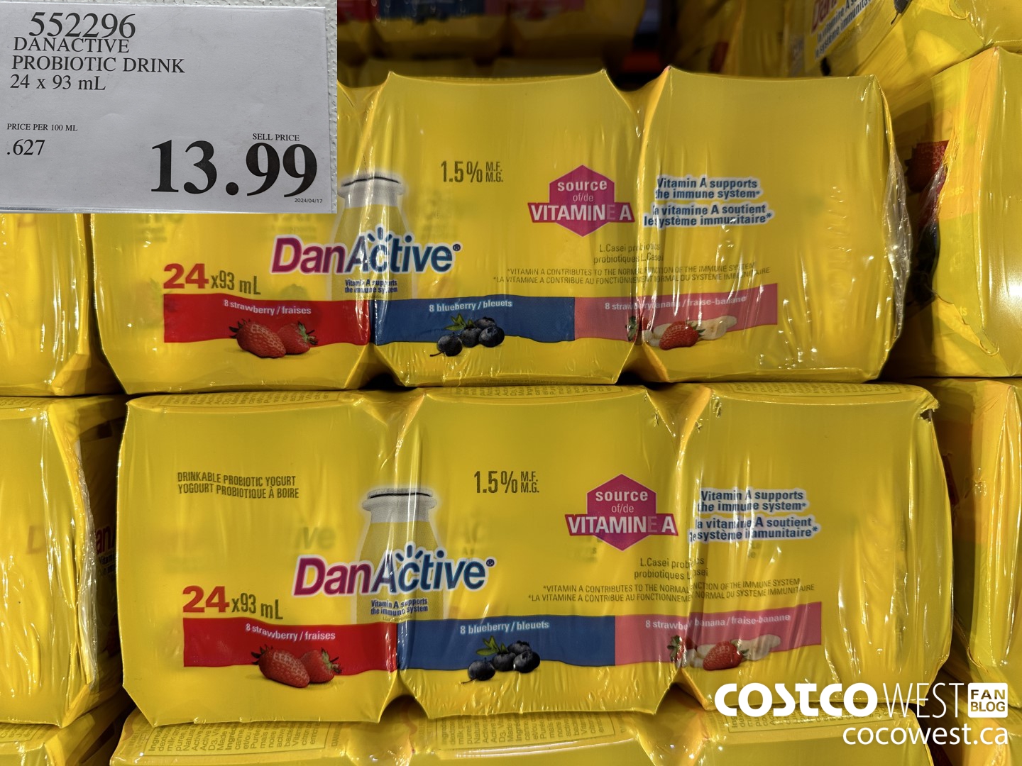 552296 DANACTIVE PROBIOTIC DRINK 24 x 93 mL $13.99