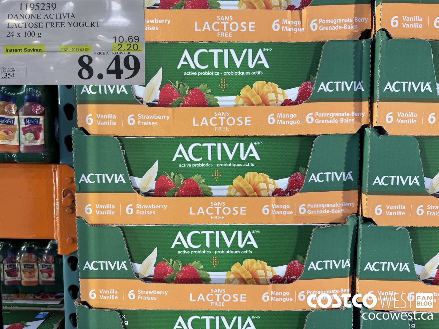 1195239 DANONE ACTIVIA LACTOSE FREE YOGURT 24 x 100 g ($2.20 INSTANT SAVINGS EXPIRES ON 2024-05-05) $8.49
