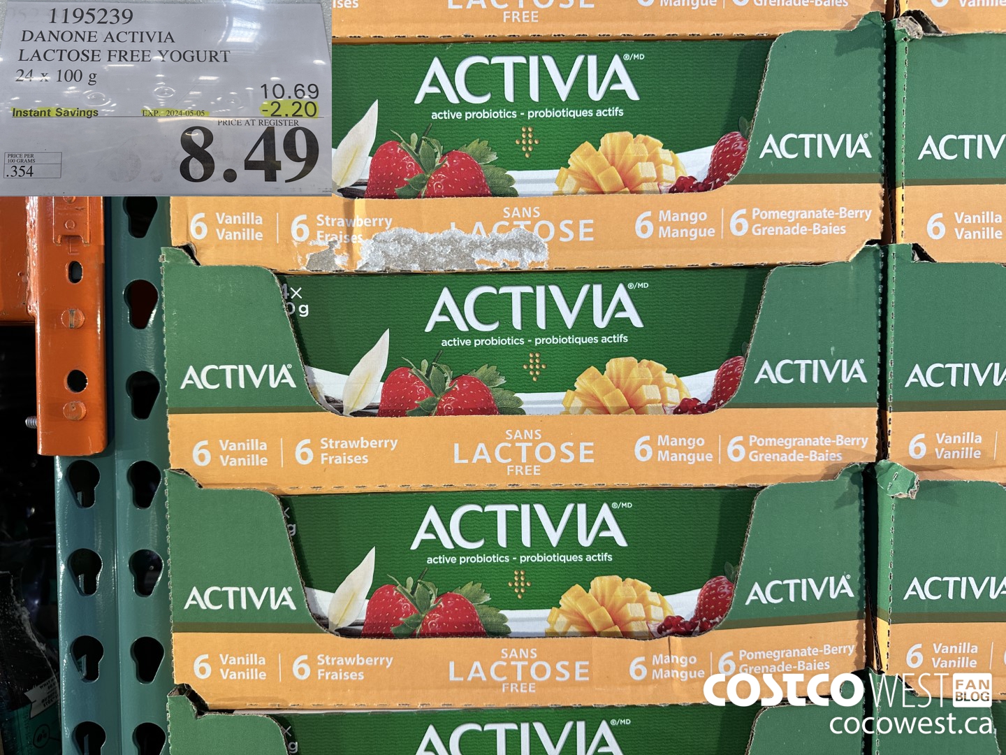 1195239 DANONE ACTIVIA LACTOSE FREE YOGURT 24 x 100 g ($2.20 INSTANT SAVINGS EXPIRES ON 2024-05-05) $8.49