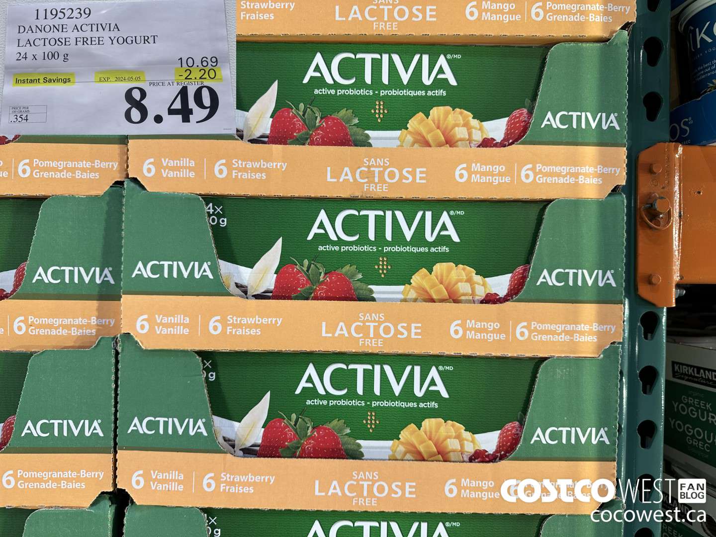 1195239 DANONE ACTIVIA LACTOSE FREE YOGURT 24 x 100 g ($2.20 INSTANT SAVINGS EXPIRES ON 2024-05-05) $8.49