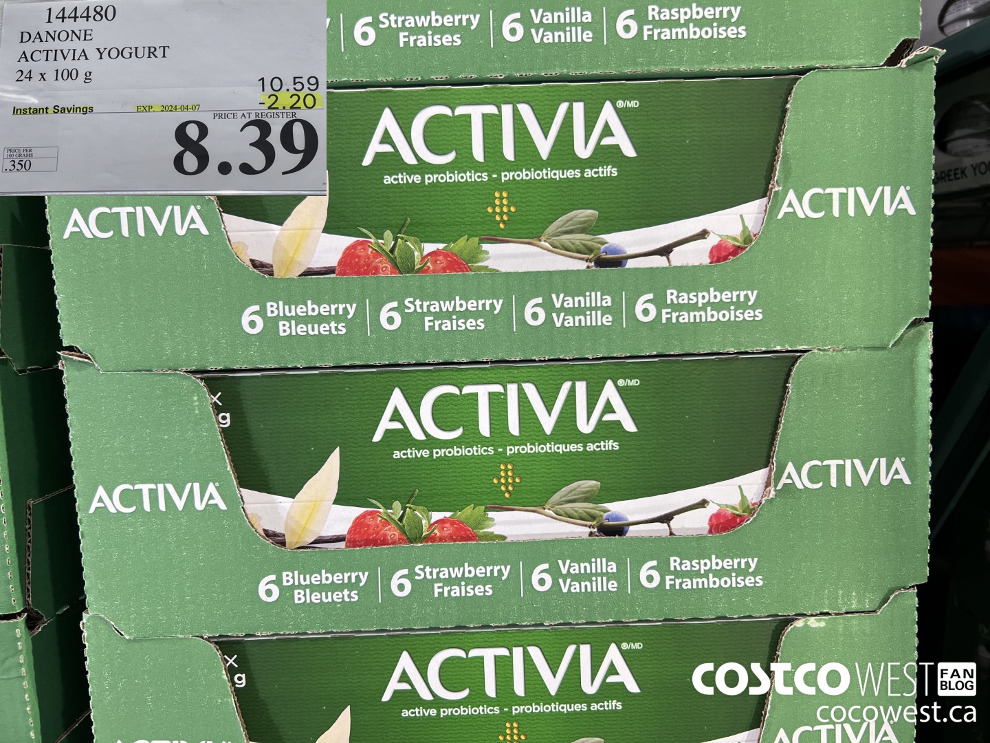 144480 DANONE ACTIVIA YOGURT 24 x 100 g ($2.20 INSTANT SAVINGS EXPIRES ON 2024-04-07) $8.39