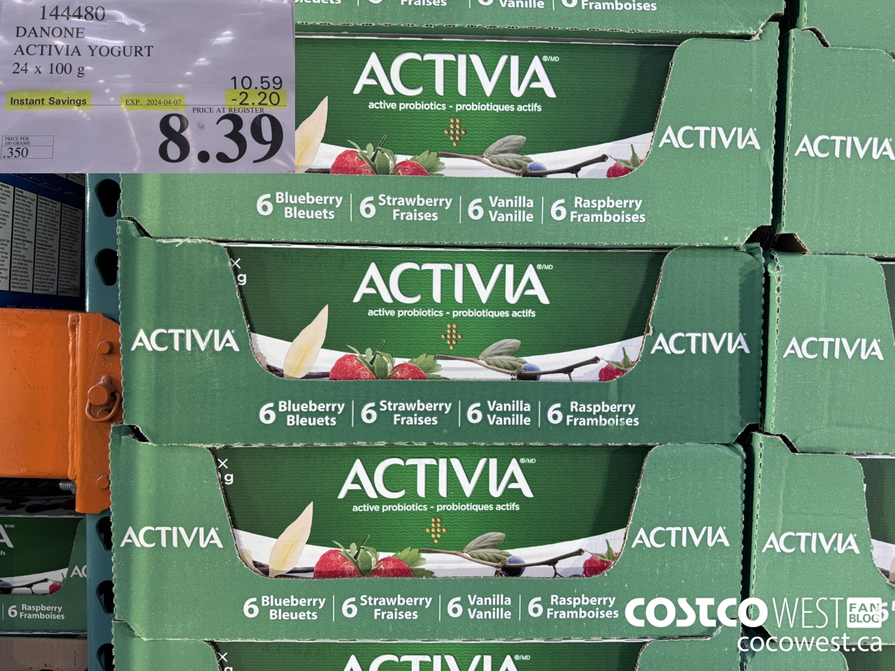144480 DANONE ACTIVIA YOGURT 24 x 100 g ($2.20 INSTANT SAVINGS EXPIRES ON 2024-04-07) $8.39