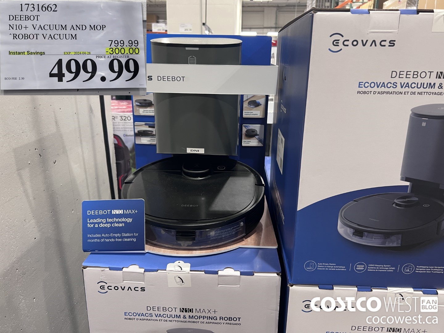 1731662 DEEBOT N10+ VACUUM AND MOP ROBOT VACUUM ($300.00 INSTANT SAVINGS EXPIRES ON 2024-04-28) $499.99