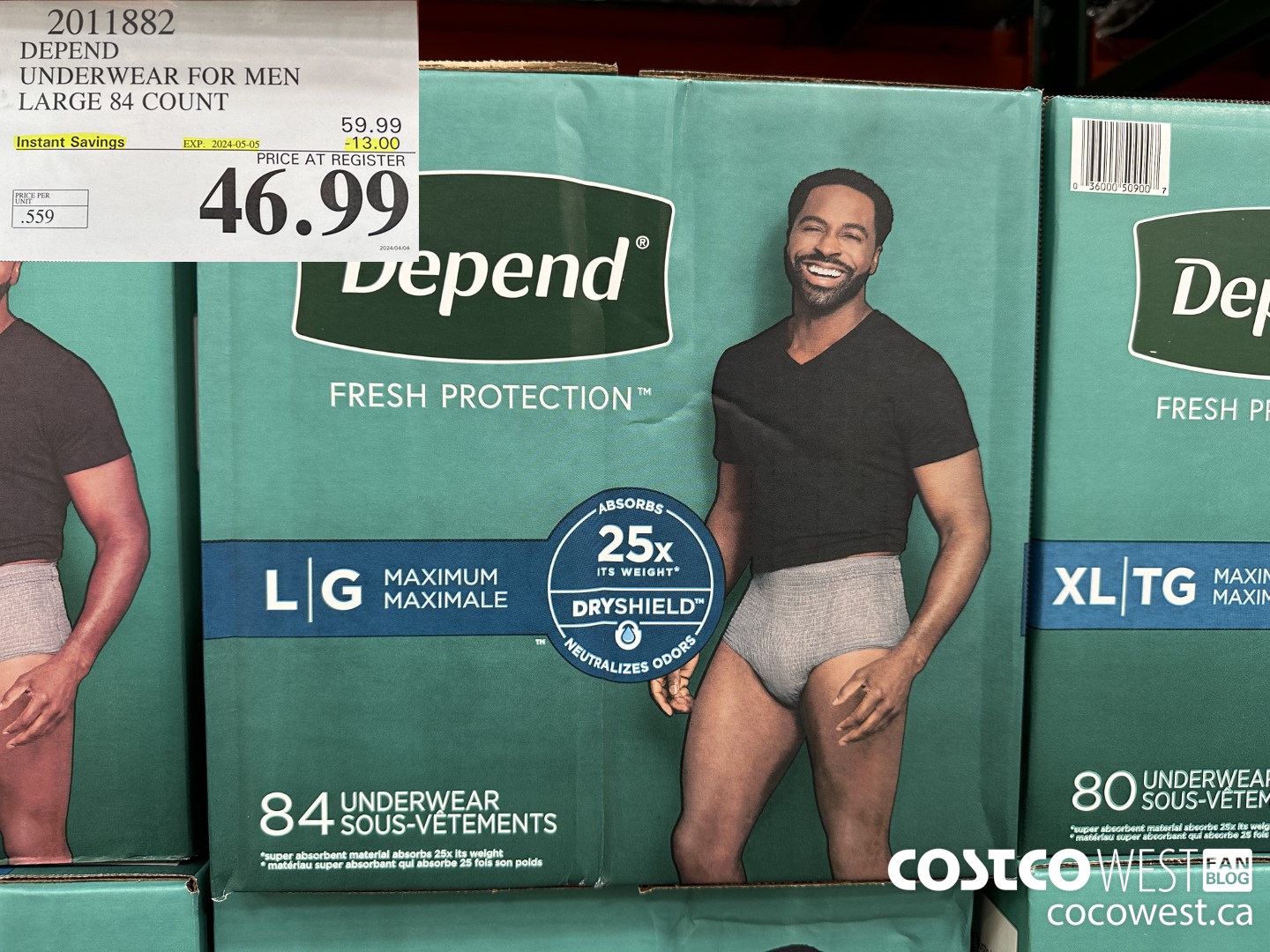 2011882 DEPEND UNDERWEAR FOR MEN LARGE 84 COUNT ($13.00 INSTANT SAVINGS EXPIRES ON 2024-05-05) $46.99