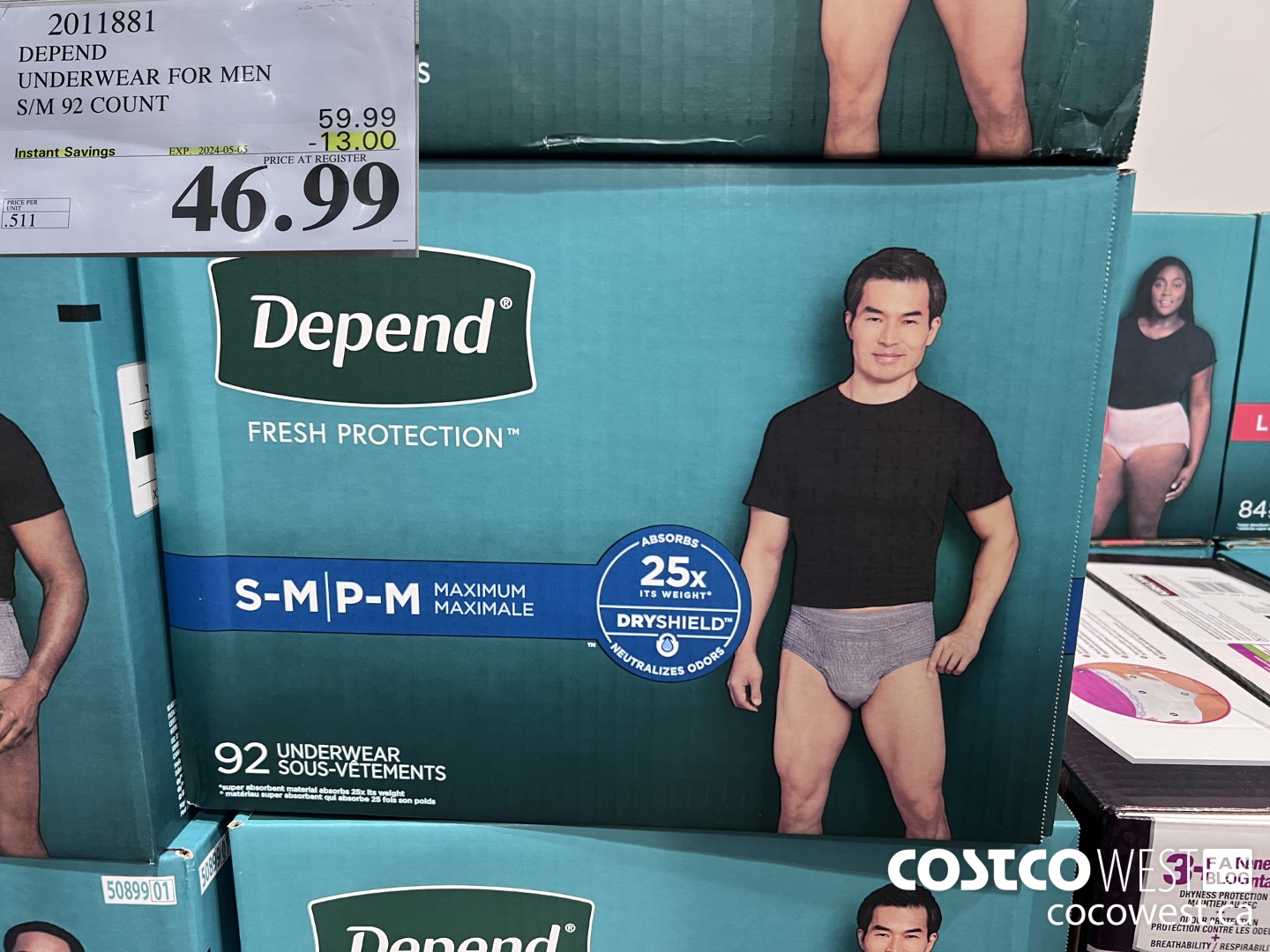 2011881 DEPEND UNDERWEAR FOR MEN S/M 92 COUNT ($13.00 INSTANT SAVINGS EXPIRES ON 2024-05-05) $46.99