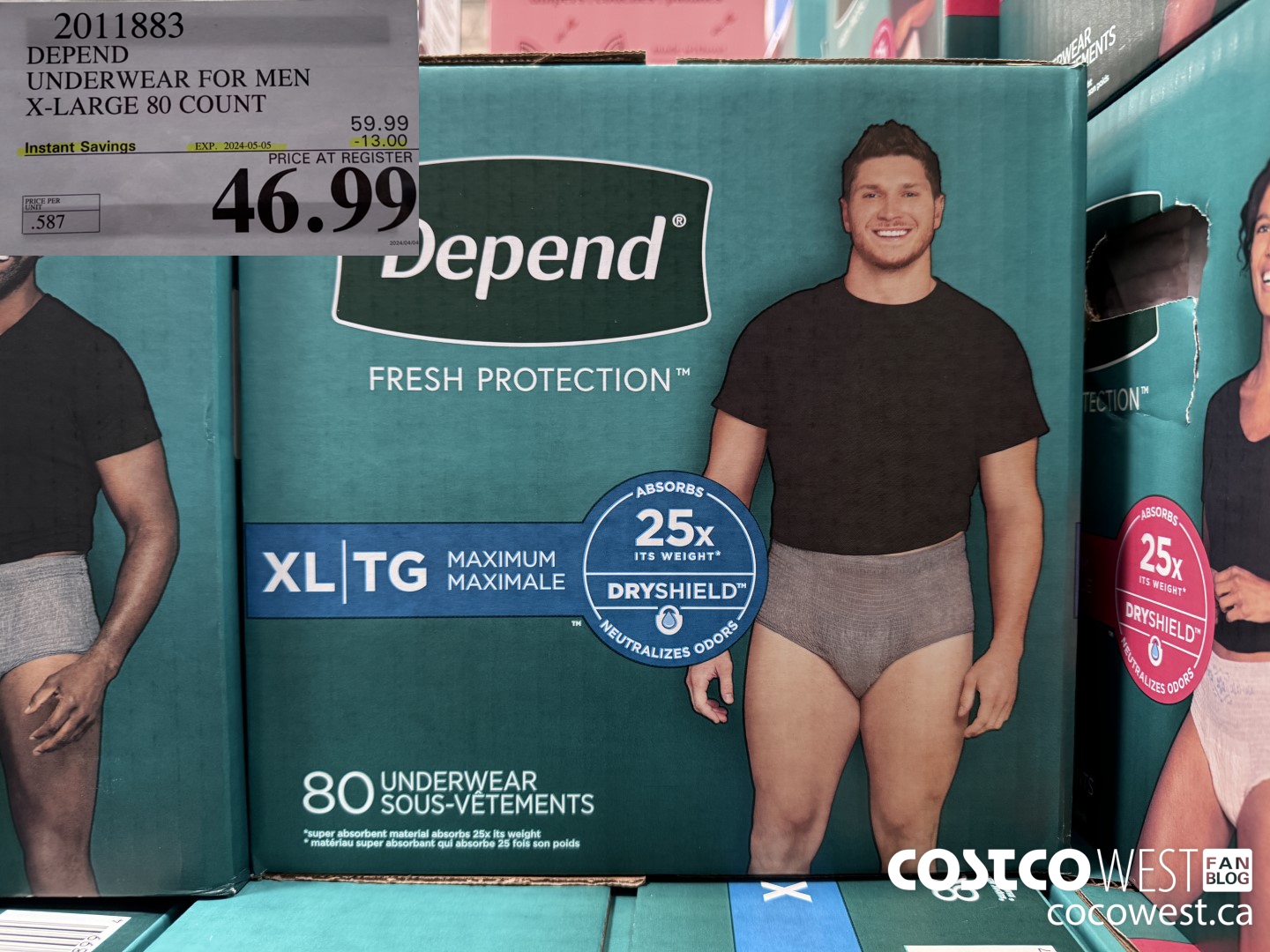 2011883 DEPEND UNDERWEAR FOR MEN X-LARGE 80 COUNT ($13.00 INSTANT SAVINGS EXPIRES ON 2024-05-05) $46.99
