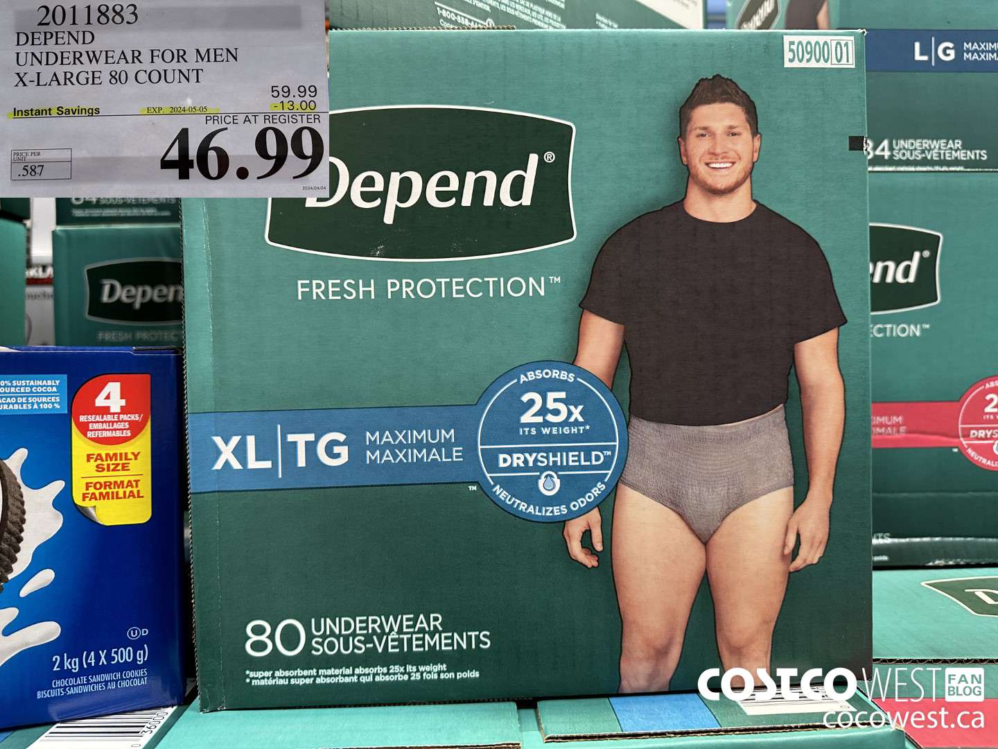 2011883 DEPEND UNDERWEAR FOR MEN XL 80 COUNT ($13.00 INSTANT SAVINGS EXPIRES ON 2024-05-05) $46.99