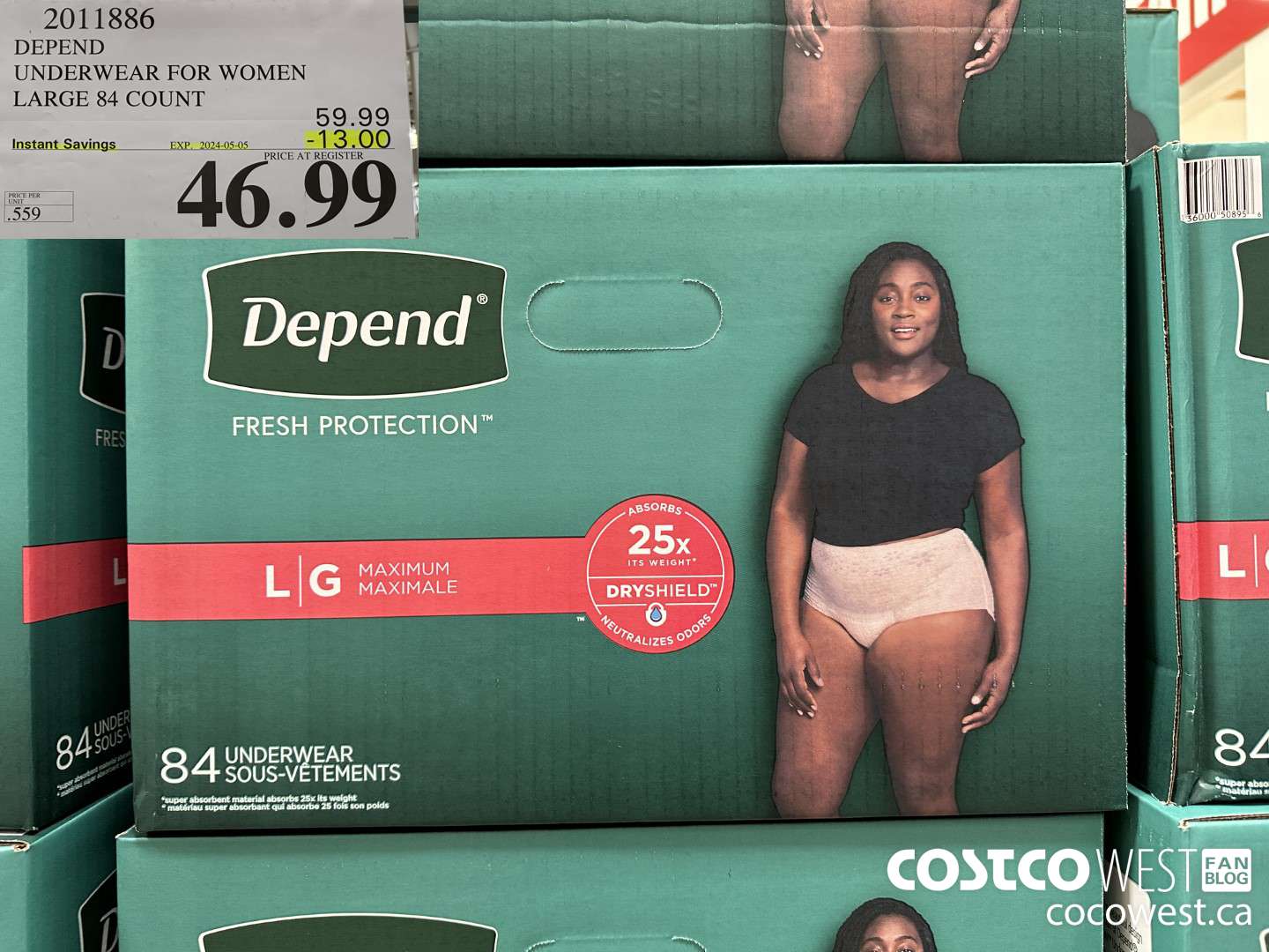 2011886 DEPEND UNDERWEAR FOR WOMEN LARGE 84 COUNT ($13.00 INSTANT SAVINGS EXPIRES ON 2024-05-05) $46.99
