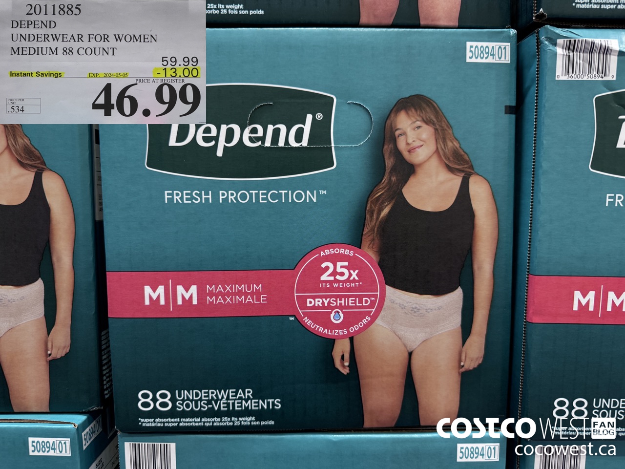 2011885 DEPEND UNDERWEAR FOR WOMEN MEDIUM 88 COUNT ($13.00 INSTANT SAVINGS EXPIRES ON 2024-05-05) $46.99