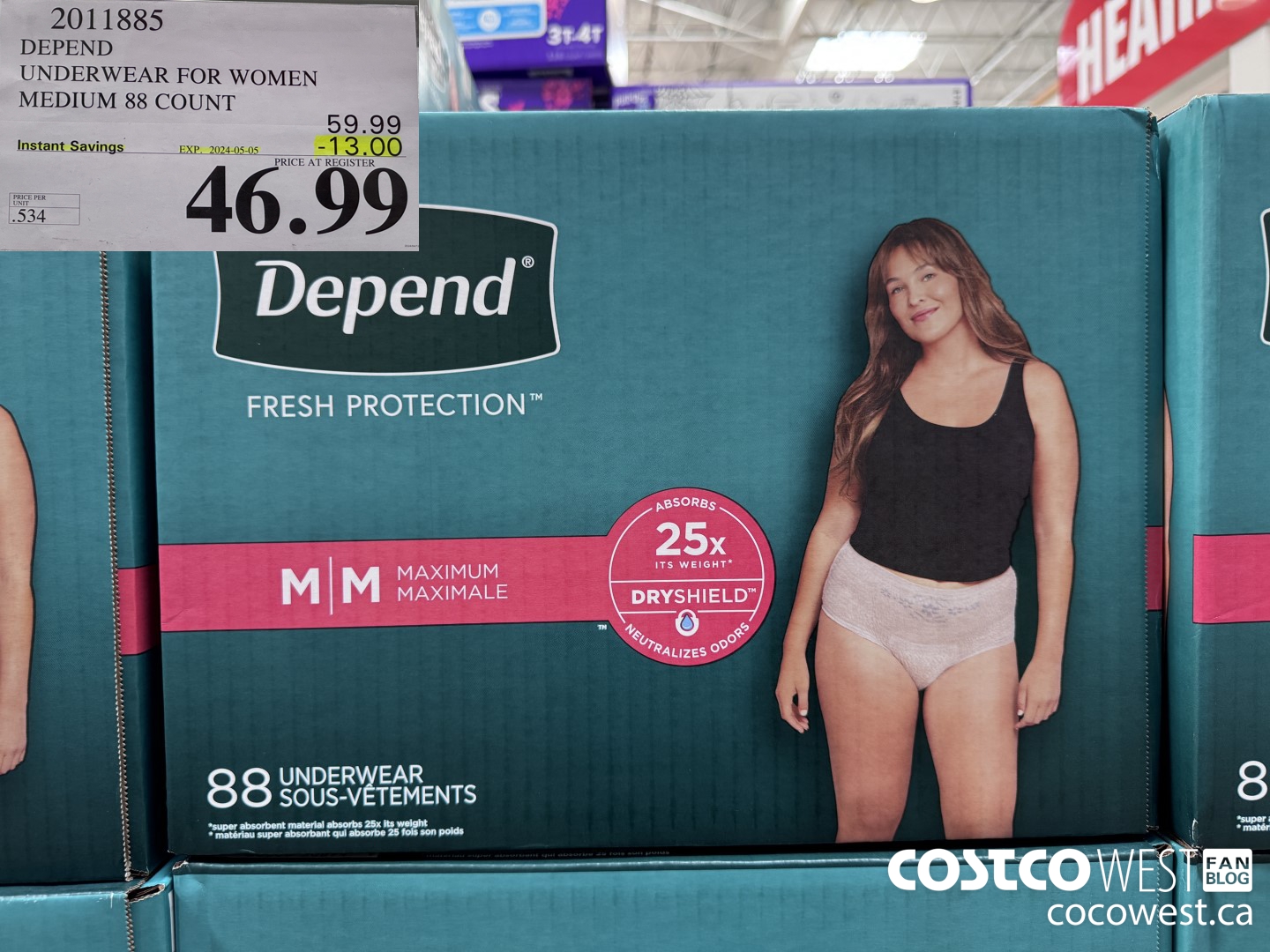 2011885 DEPEND UNDERWEAR FOR WOMEN MEDIUM 88 COUNT ($13.00 INSTANT SAVINGS EXPIRES ON 2024-05-05) $46.99
