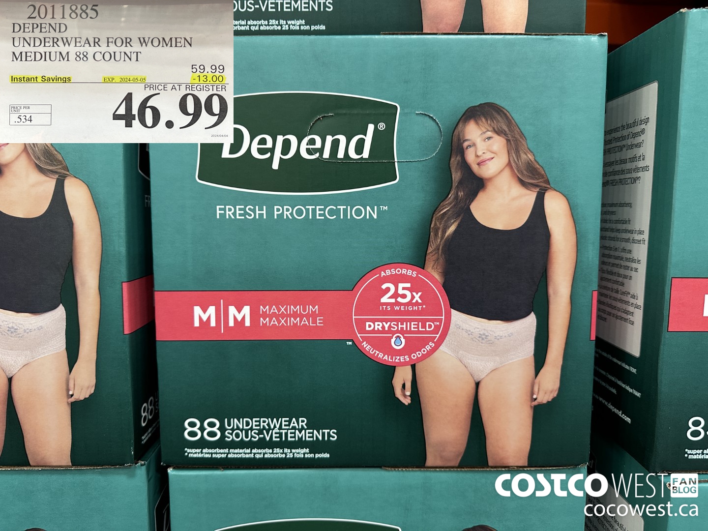 2011885 DEPEND UNDERWEAR FOR WOMEN MEDIUM 88 COUNT ($13.00 INSTANT SAVINGS EXPIRES ON 2024-05-05) $46.99