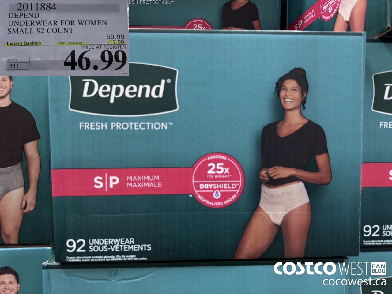 2011884 DEPEND UNDERWEAR FOR WOMEN SMALL 92 COUNT ($13.00 INSTANT SAVINGS EXPIRES ON 2024-05-05) $46.99