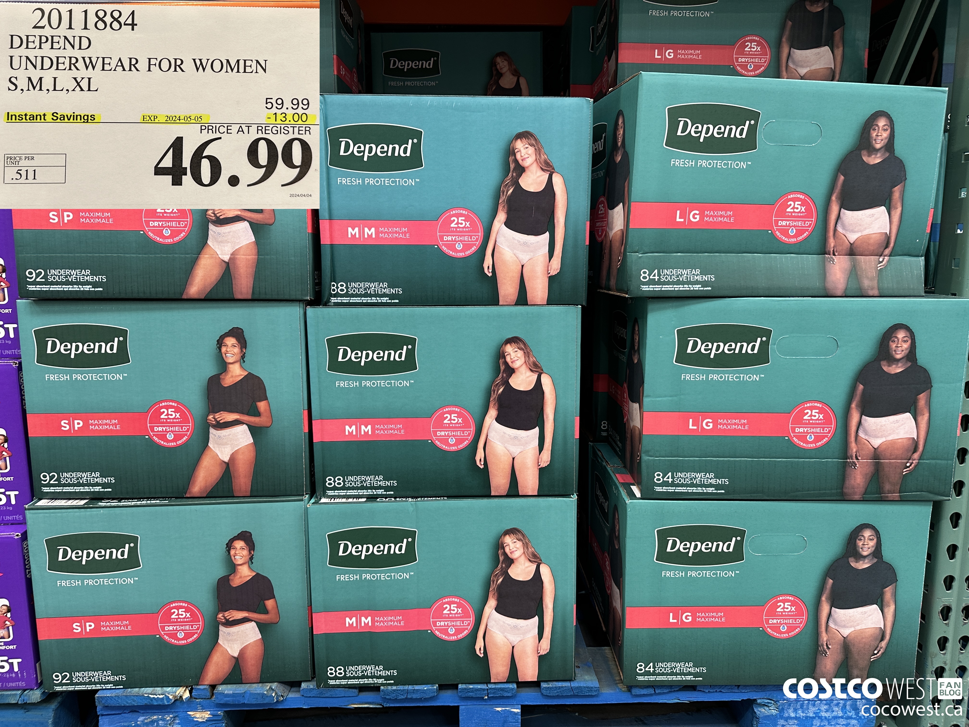 2011884 DEPEND UNDERWEAR FOR WOMEN S, M, L, XL ($13.00 INSTANT SAVINGS EXPIRES ON 2024-05-05) $46.99