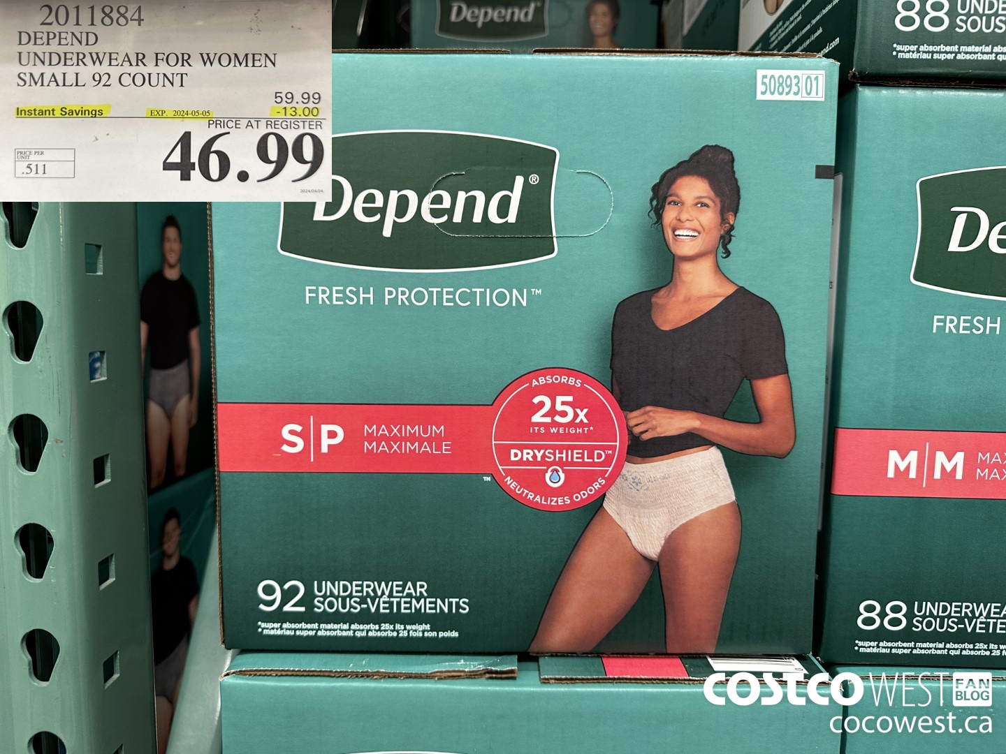 2011884 DEPEND UNDERWEAR FOR WOMEN S, M, L, XL ($13.00 INSTANT SAVINGS EXPIRES ON 2024-05-05) $46.99