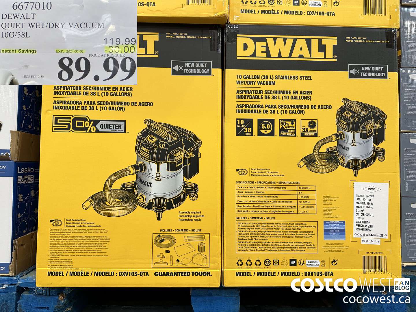 6677010 DEWALT QUIET WET/DRY VACUUM 10G/38L ($30.00 INSTANT SAVINGS EXPIRES ON 2024-05-02) $89.99
