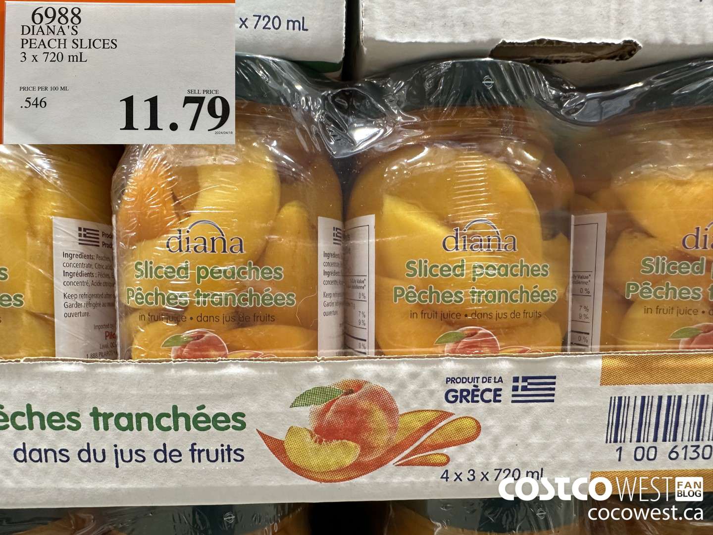 6988 DIANA'S PEACH SLICES 3 x 720 mL $11.79