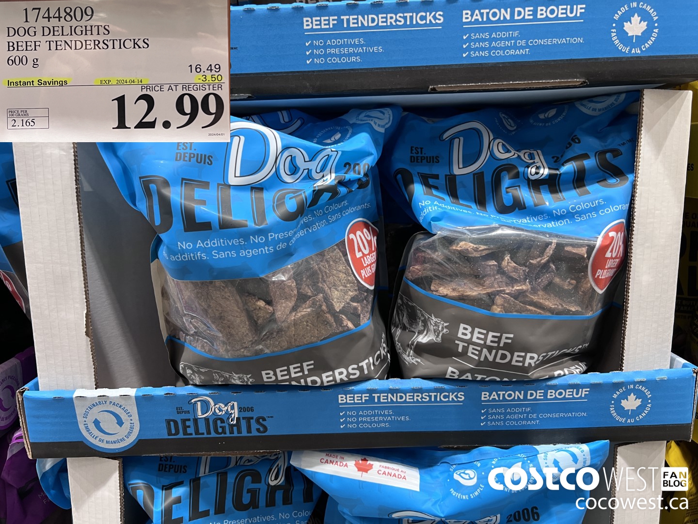 1744809 DOG DELIGHTS BEEF TENDERSTICKS 600G ($3.50 INSTANT SAVINGS EXPIRES ON 2024-04-14) $12.99